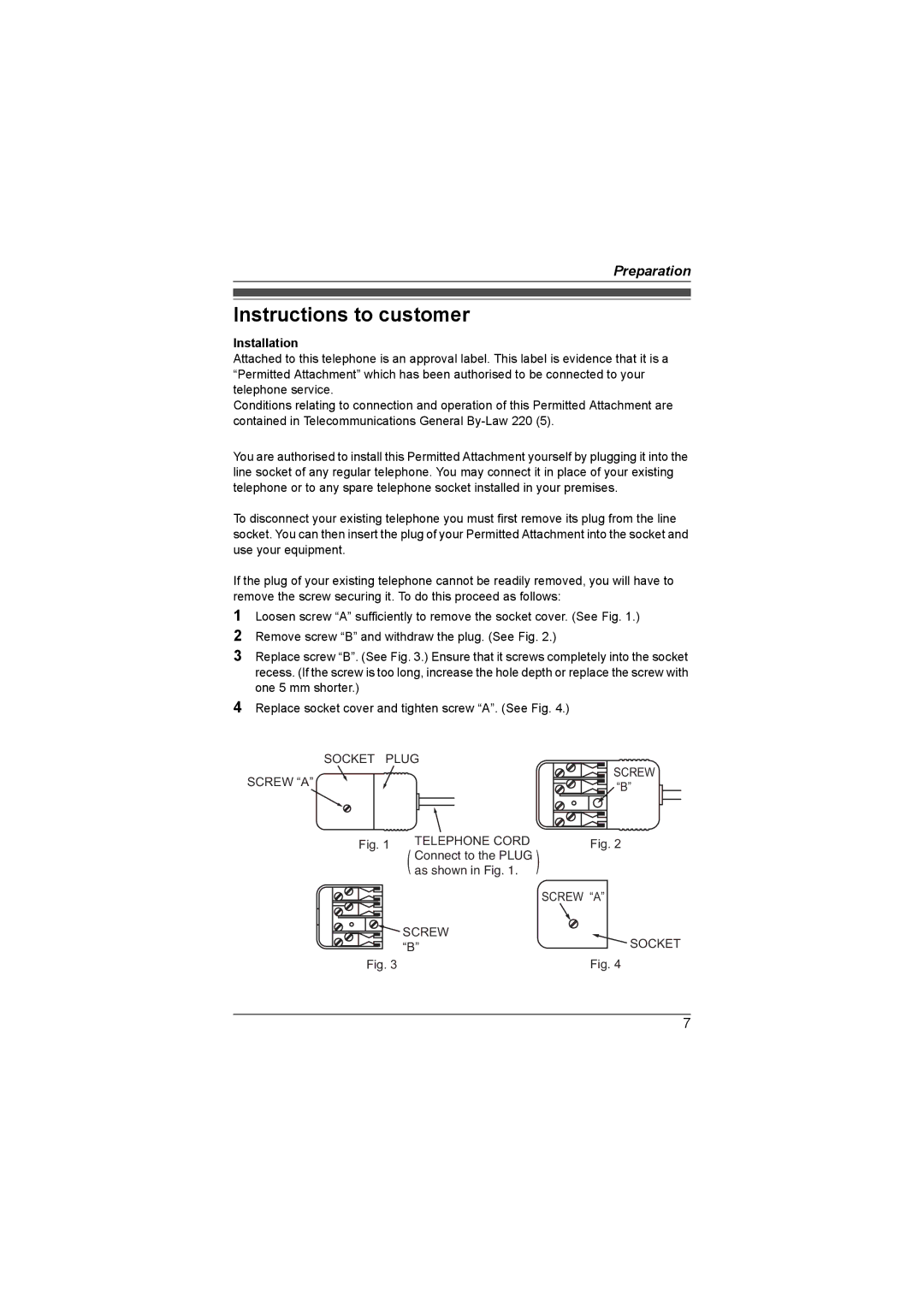 Panasonic KX-TG1855AL, KX-TG1857AL operating instructions Instructions to customer, Installation 