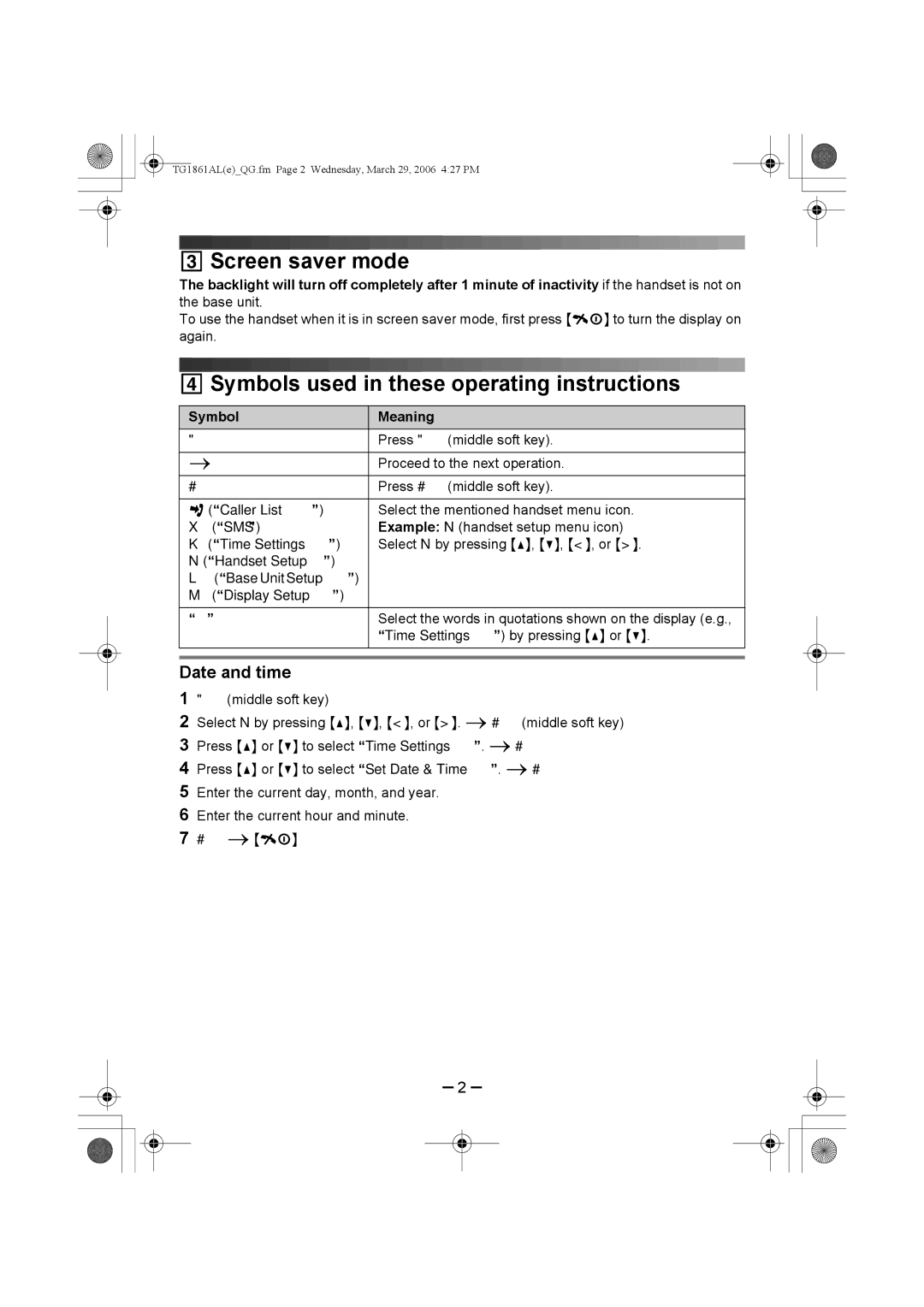 Panasonic KX-TG1861AL manual 3Screen saver mode, 4Symbols used in these operating instructions 