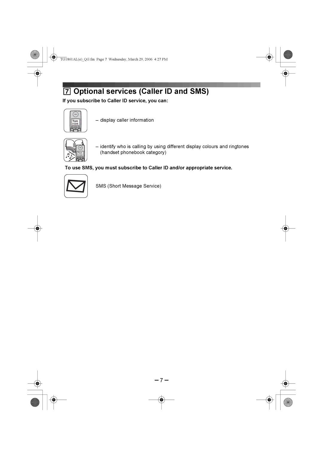 Panasonic KX-TG1861AL manual 7Optional services Caller ID and SMS, If you subscribe to Caller ID service, you can 