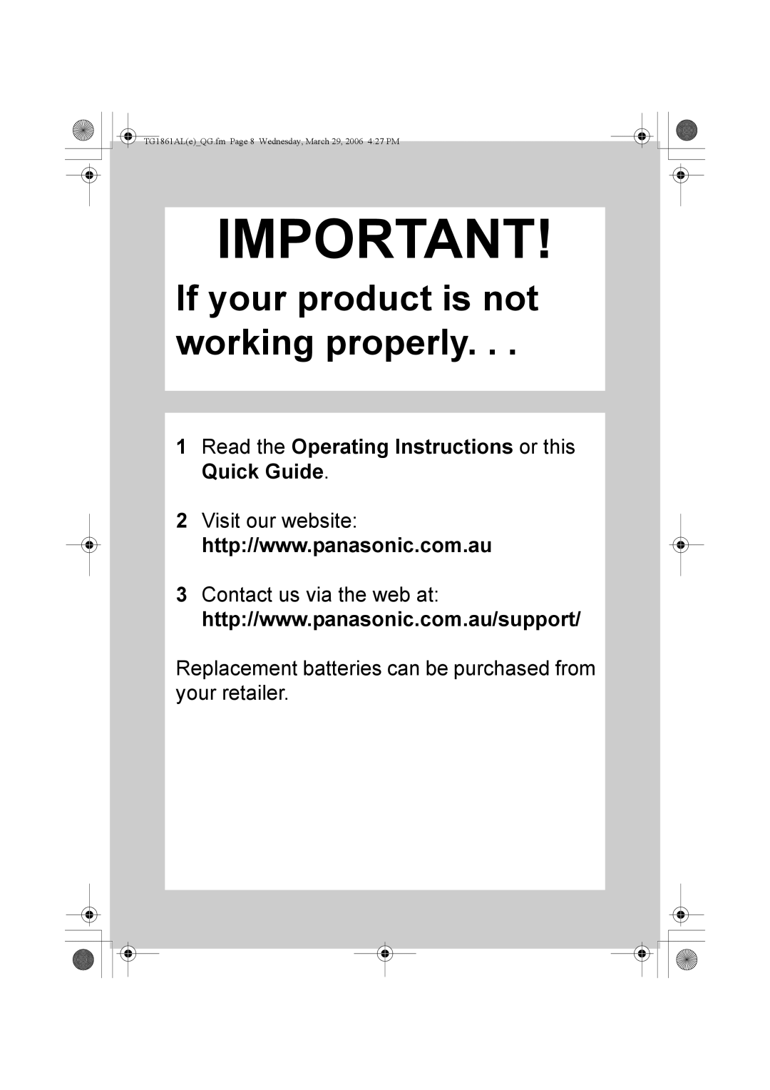 Panasonic KX-TG1861AL manual If your product is not working properly 