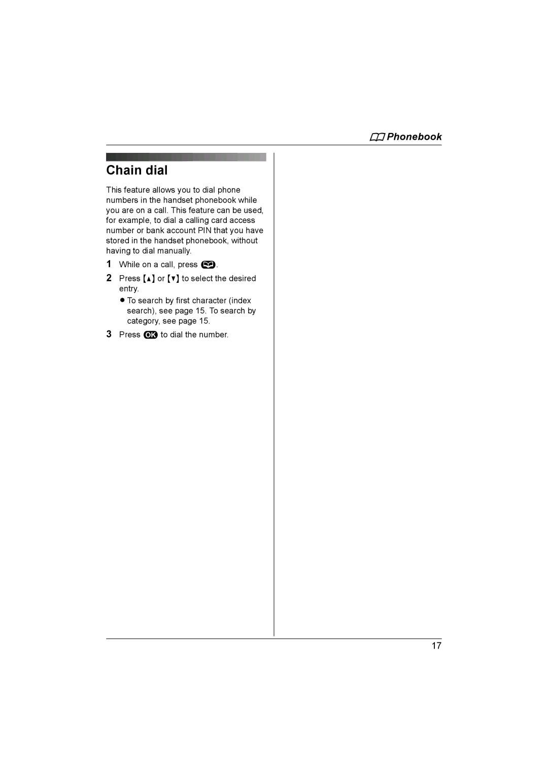 Panasonic KX-TG1861NZ operating instructions Chain dial 