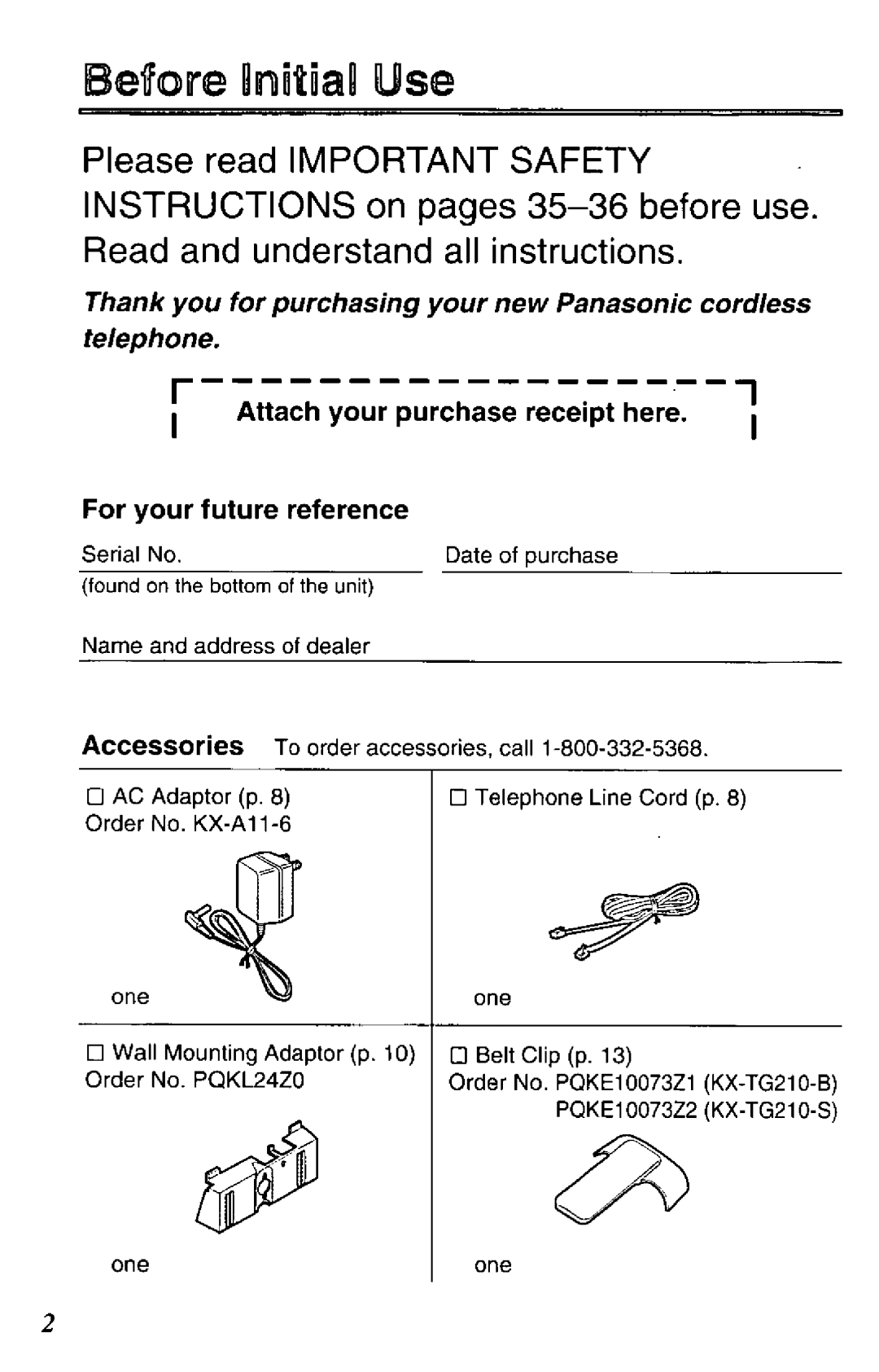 Panasonic KX-TG210-S, KX-TG210-B manual 