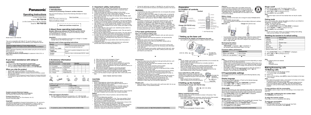 Panasonic KX-TG2122 operating instructions Introduction Important safety instructions, Preparation Location of controls 