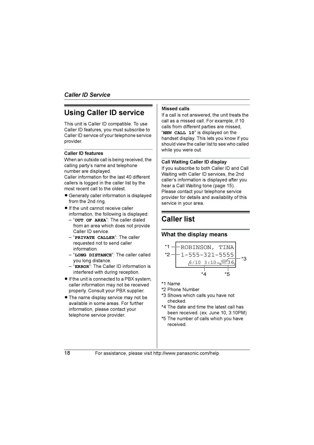 Panasonic KX-TG2130 operating instructions Using Caller ID service, Caller list, What the display means 