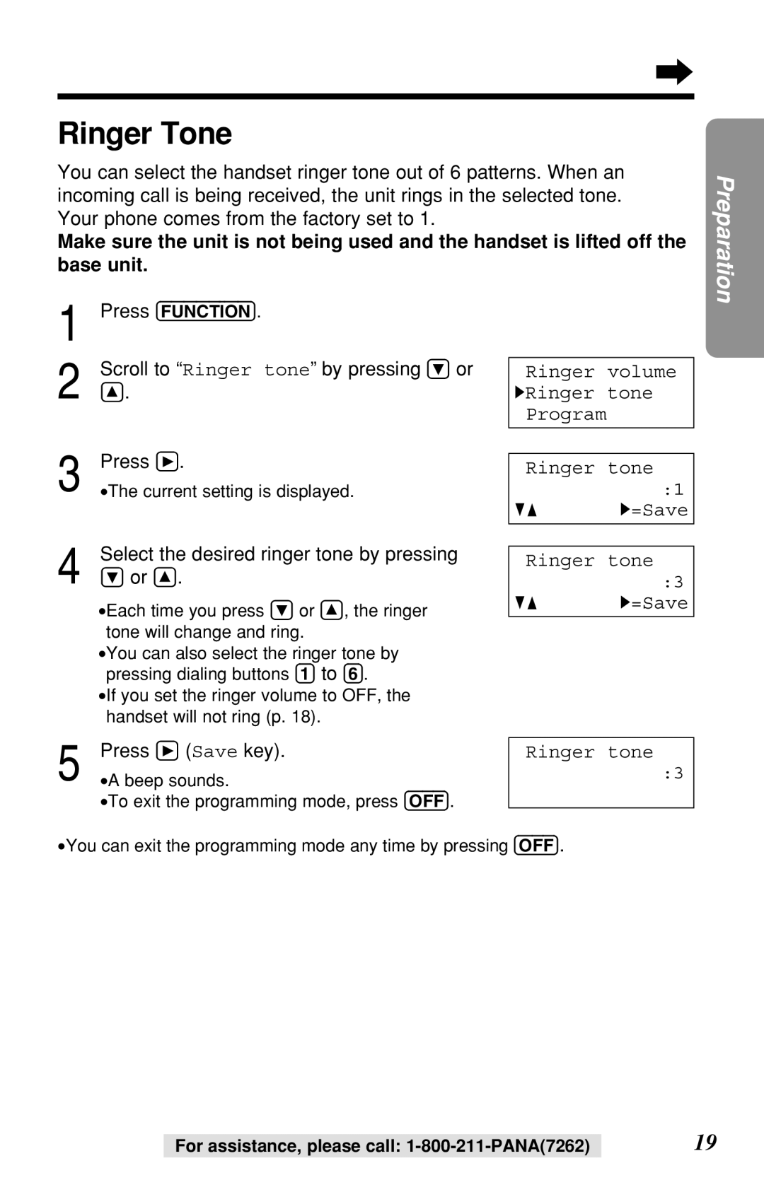 Panasonic KX-TG2219B operating instructions Ringer Tone, Scroll to Ringer tone by pressing Ö or Press á 