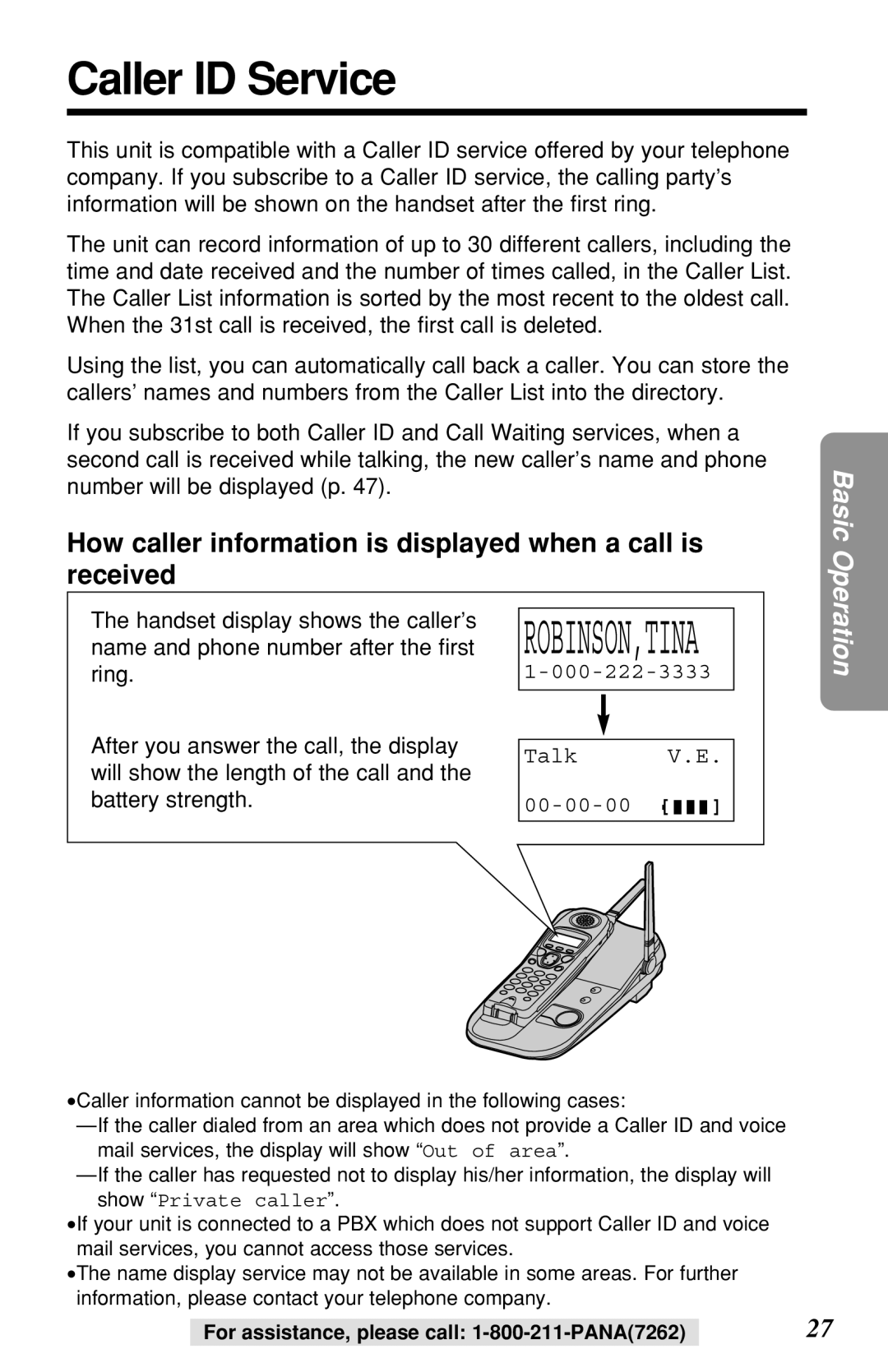 Panasonic KX-TG2219B operating instructions Caller ID Service, How caller information is displayed when a call is received 