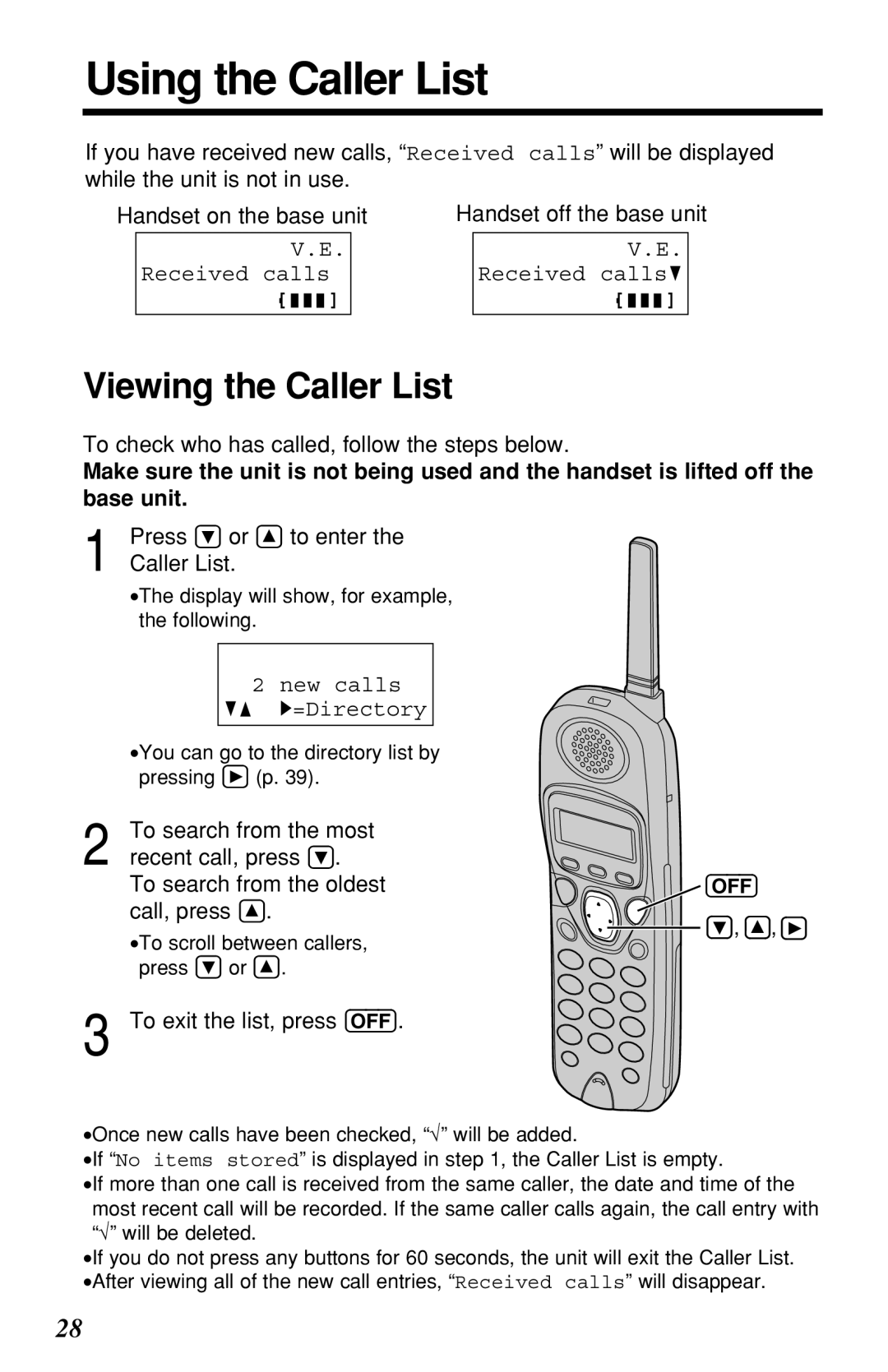 Panasonic KX-TG2219B operating instructions Using the Caller List, Viewing the Caller List, Received calls Received calls G 