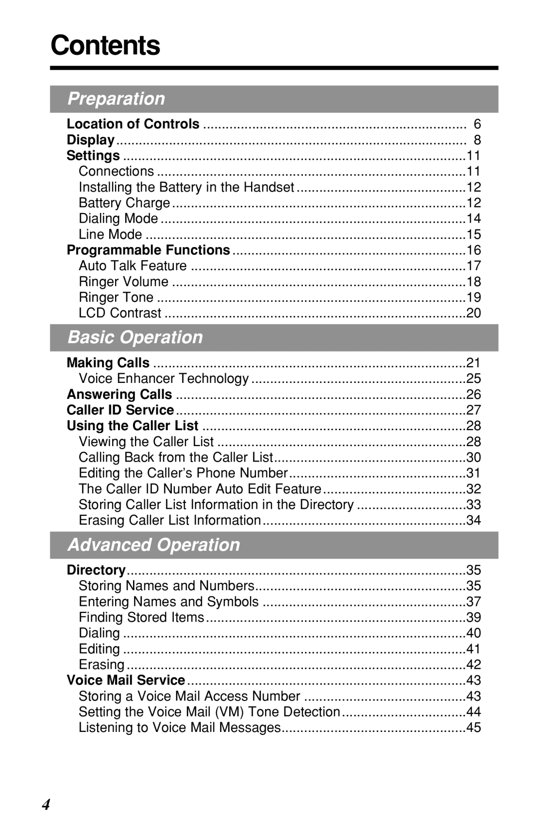 Panasonic KX-TG2219B operating instructions Contents 