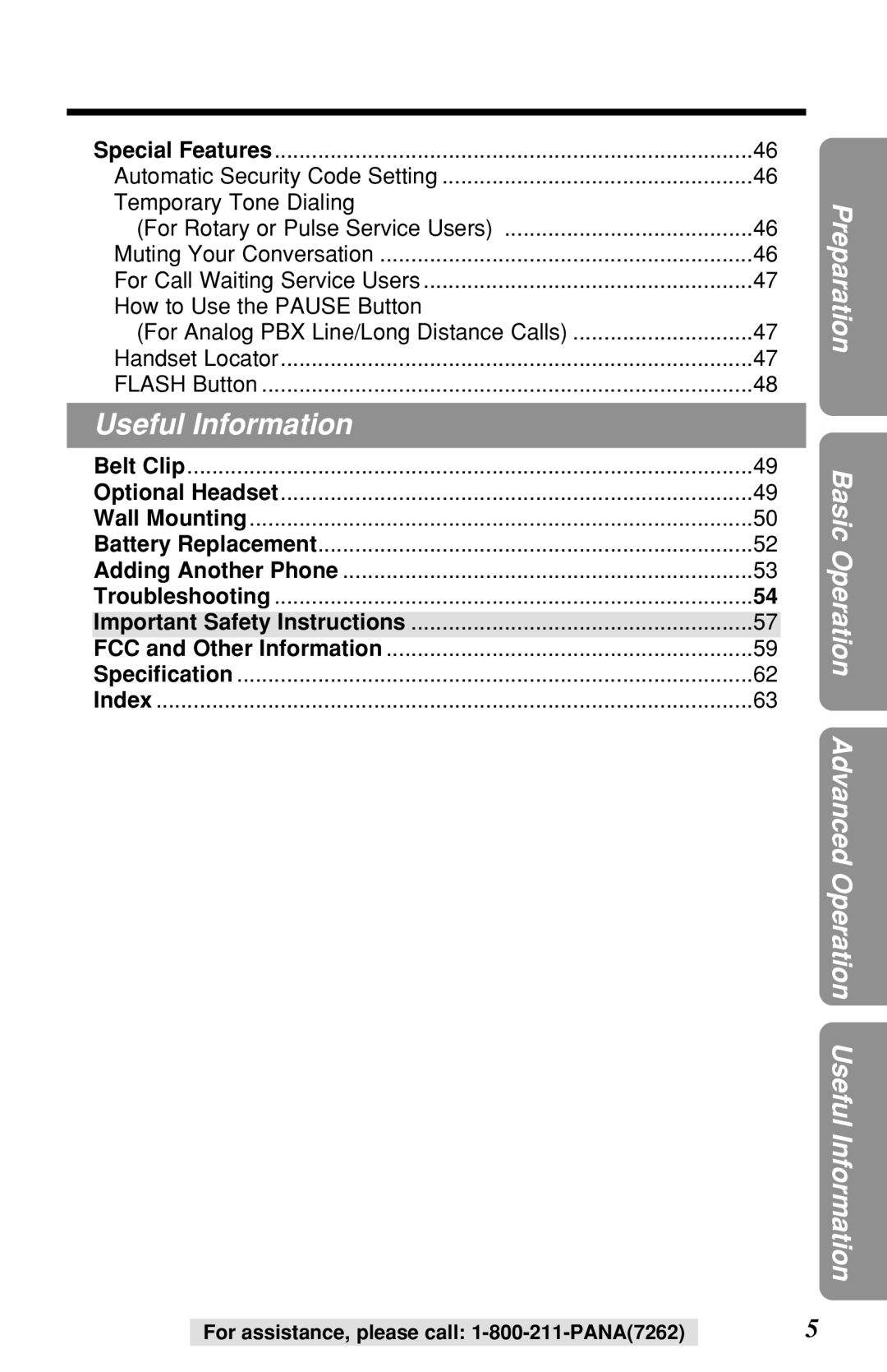 Panasonic KX-TG2219B operating instructions Useful Information 