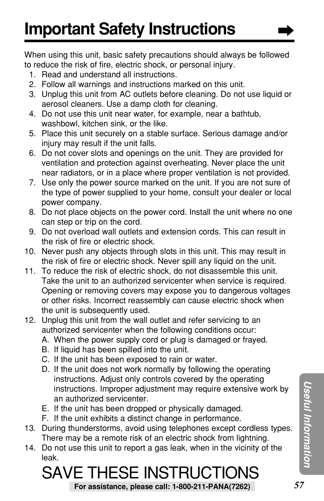 Panasonic KX-TG2219B operating instructions Important Safety Instructions 