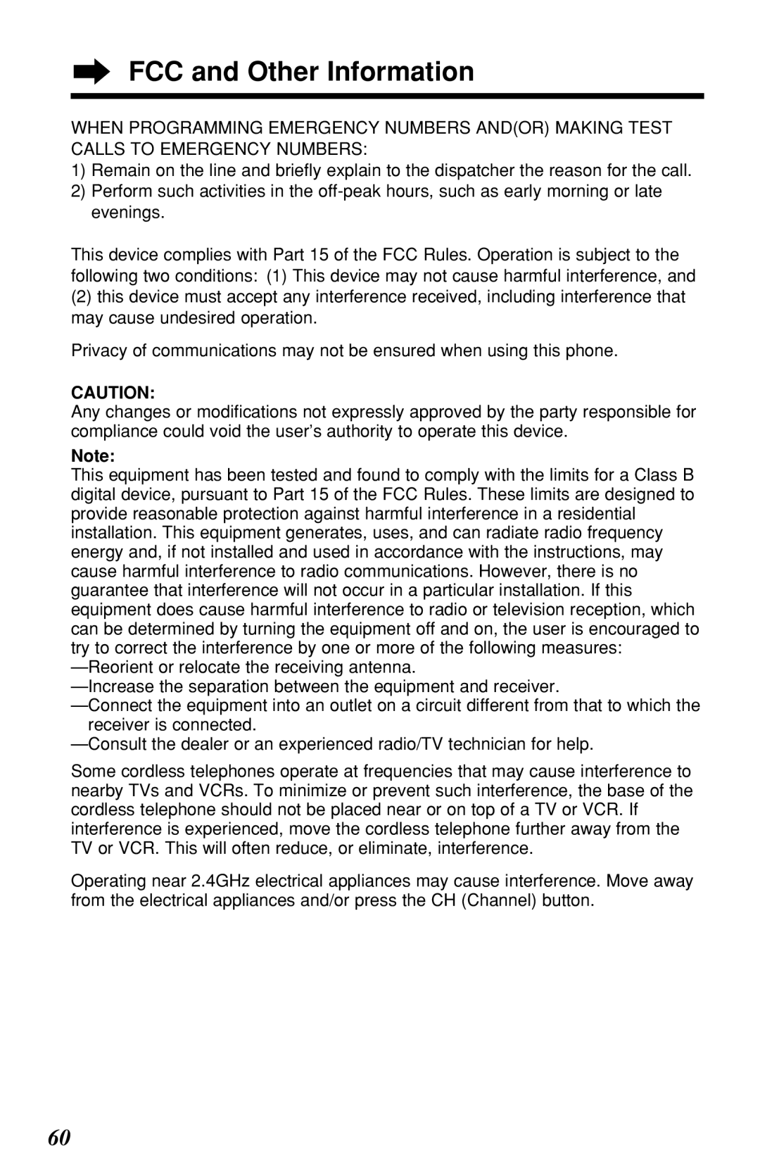 Panasonic KX-TG2219B operating instructions FCC and Other Information 