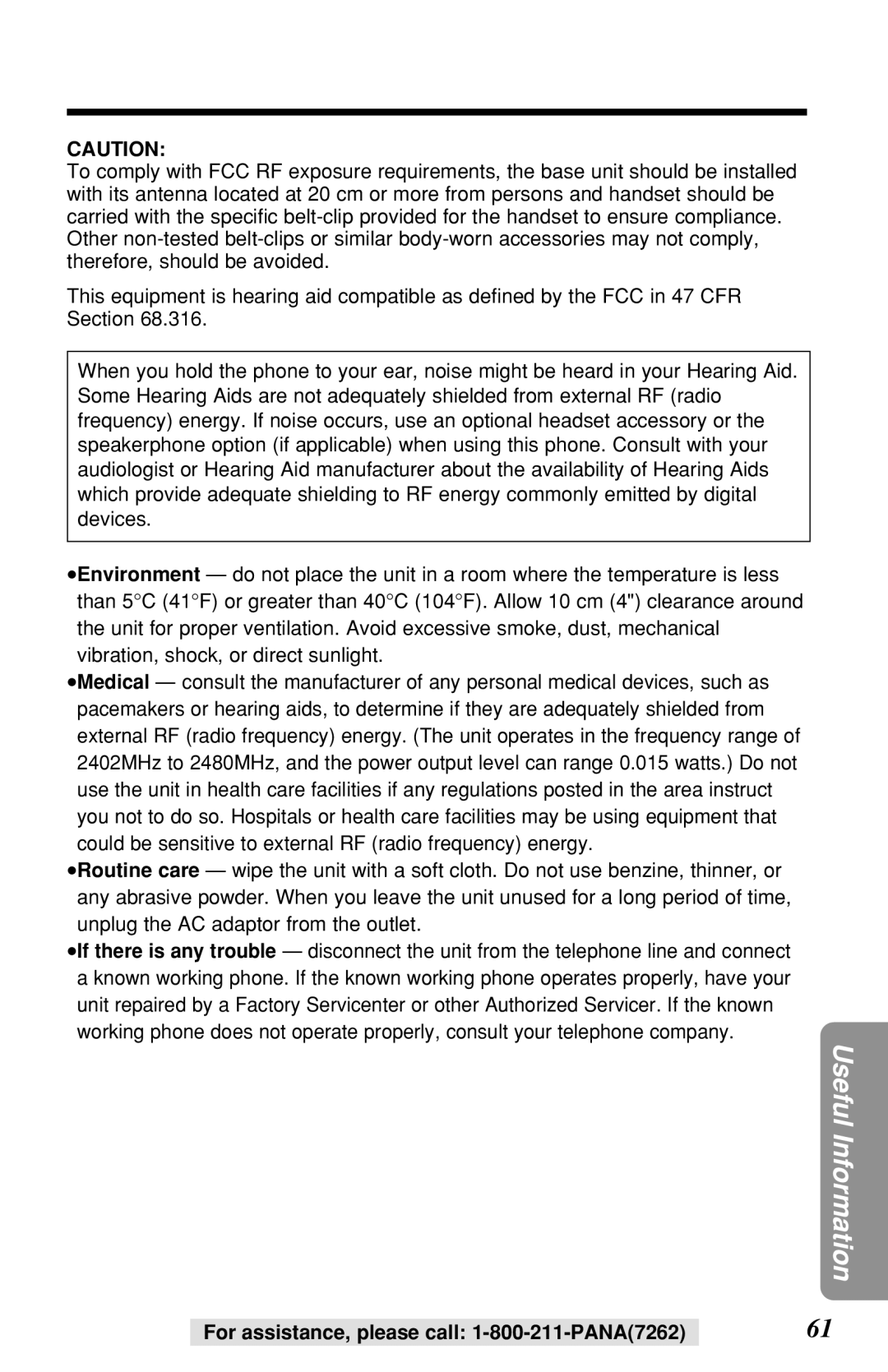 Panasonic KX-TG2219B operating instructions Useful Information 