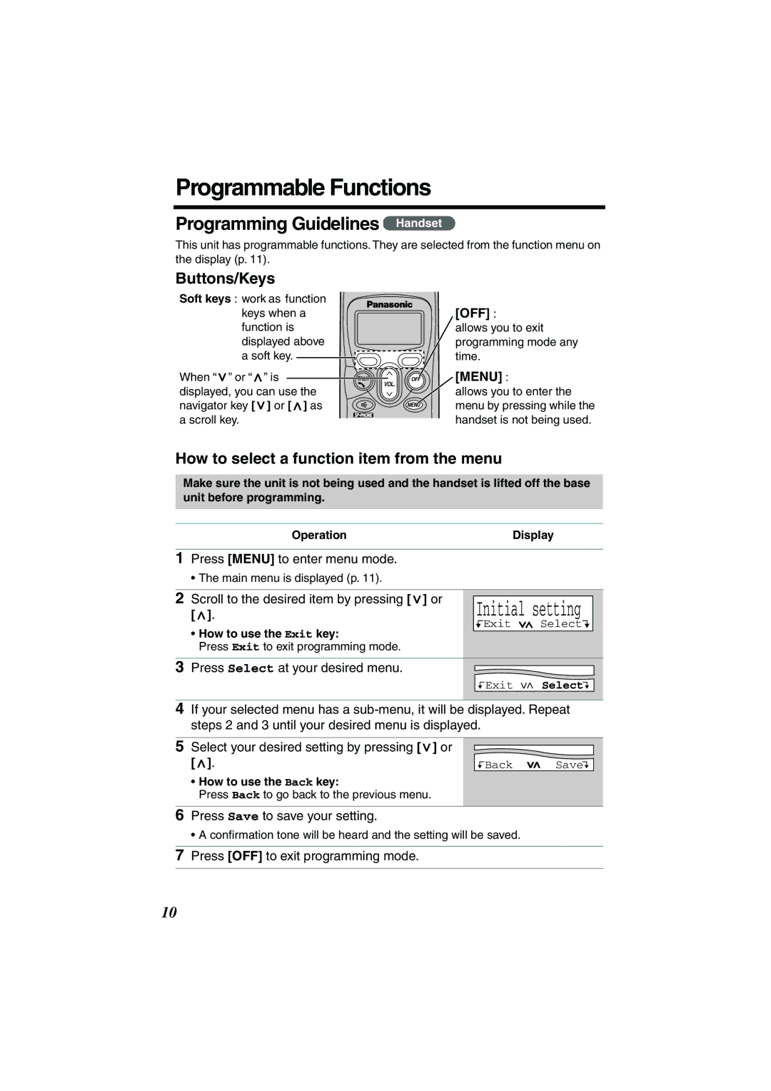 Panasonic KX-TG2224F, KX-TG2224W, KX-TG2224P Programmable Functions, Programming Guidelines Handset, Buttons/Keys 