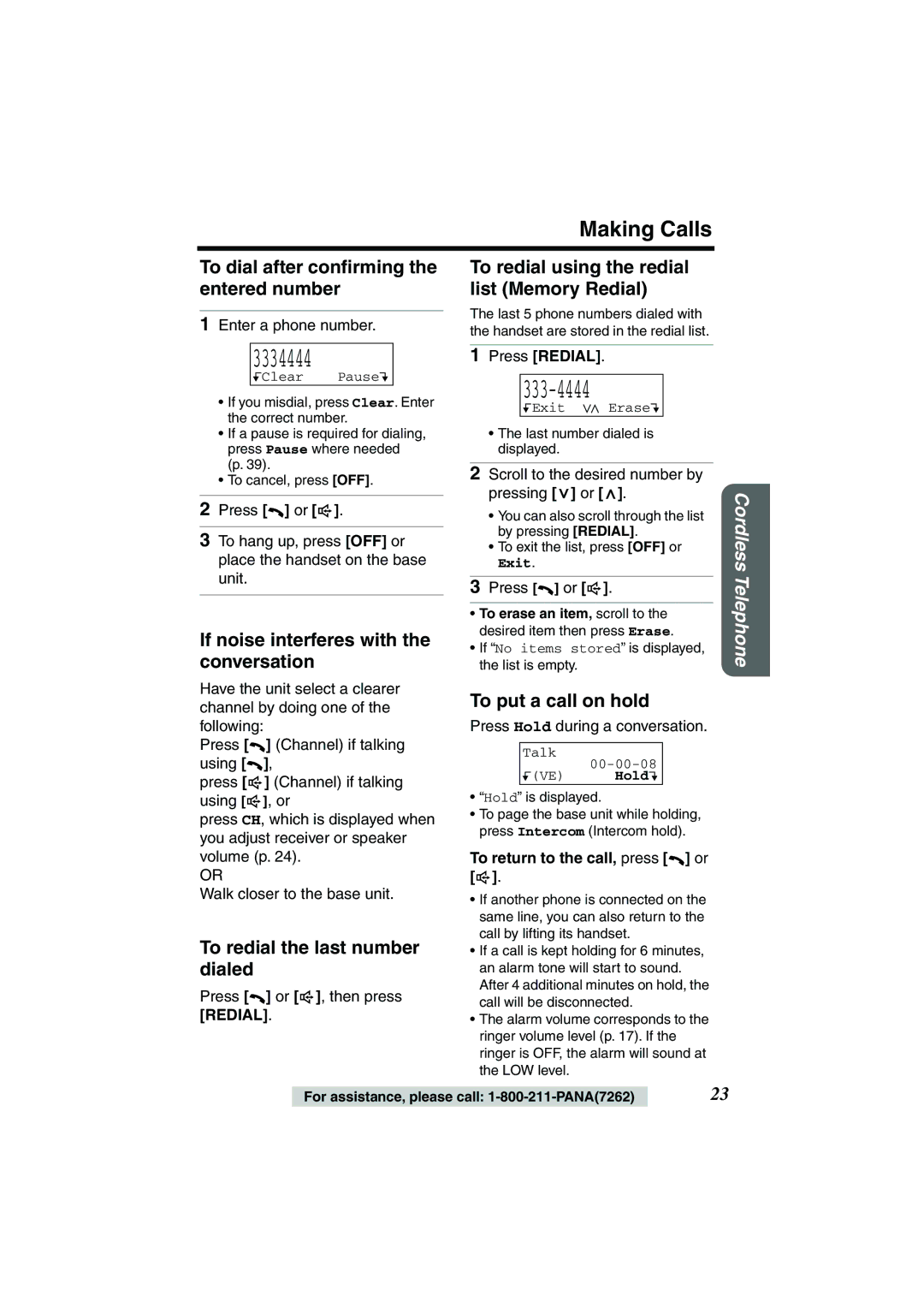 Panasonic KX-TG2224P, KX-TG2224W, KX-TG2224F operating instructions 3334444, 333-4444, Making Calls 