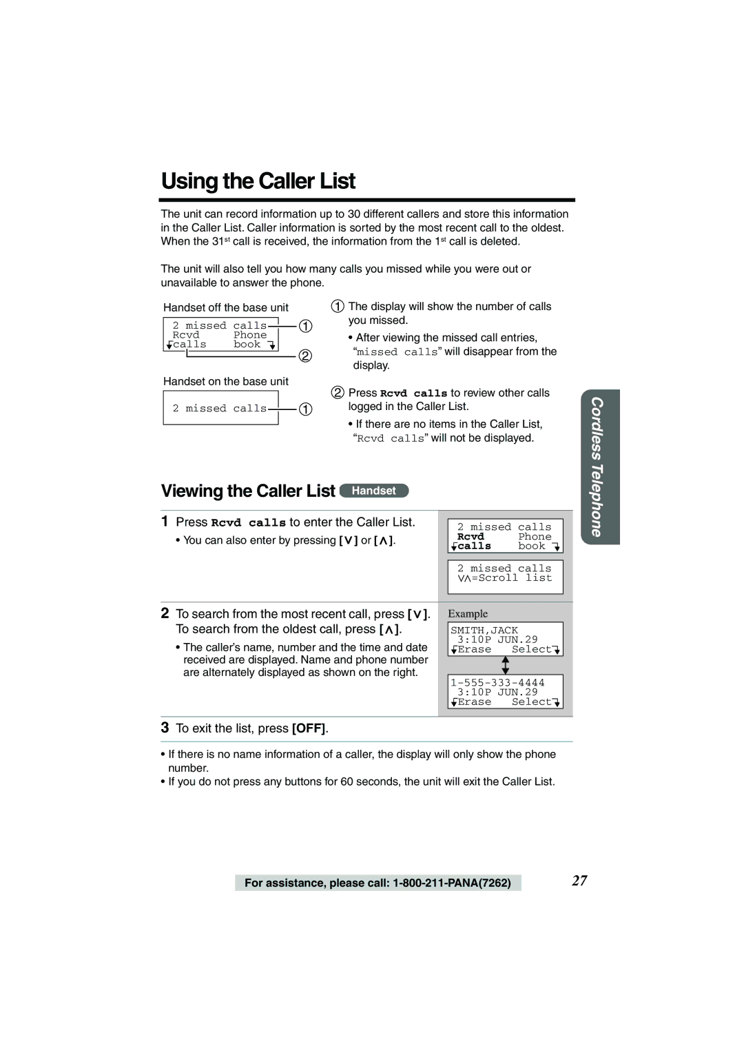 Panasonic KX-TG2224W, KX-TG2224F, KX-TG2224P operating instructions Using the Caller List, Viewing the Caller List Handset 