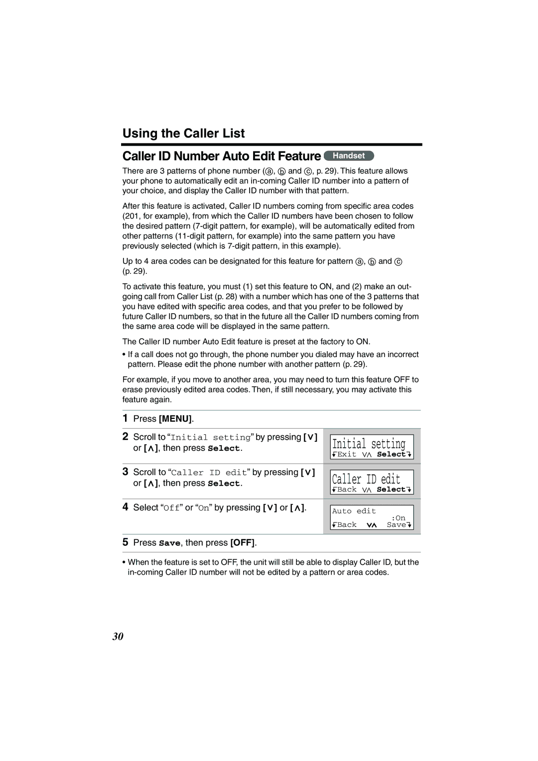 Panasonic KX-TG2224W, KX-TG2224F, KX-TG2224P operating instructions Caller ID edit 