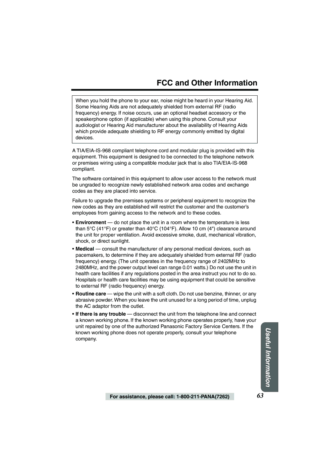 Panasonic KX-TG2224W, KX-TG2224F, KX-TG2224P operating instructions FCC and Other Information 