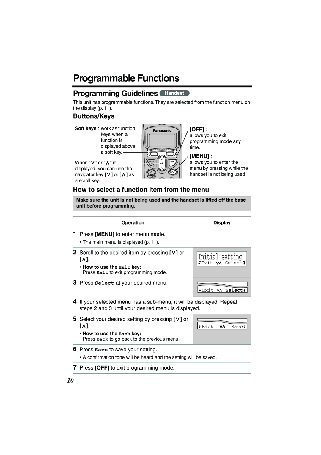 Panasonic KX-TG2235B operating instructions Programmable Functions, Programming Guidelines Handset, Buttons/Keys 