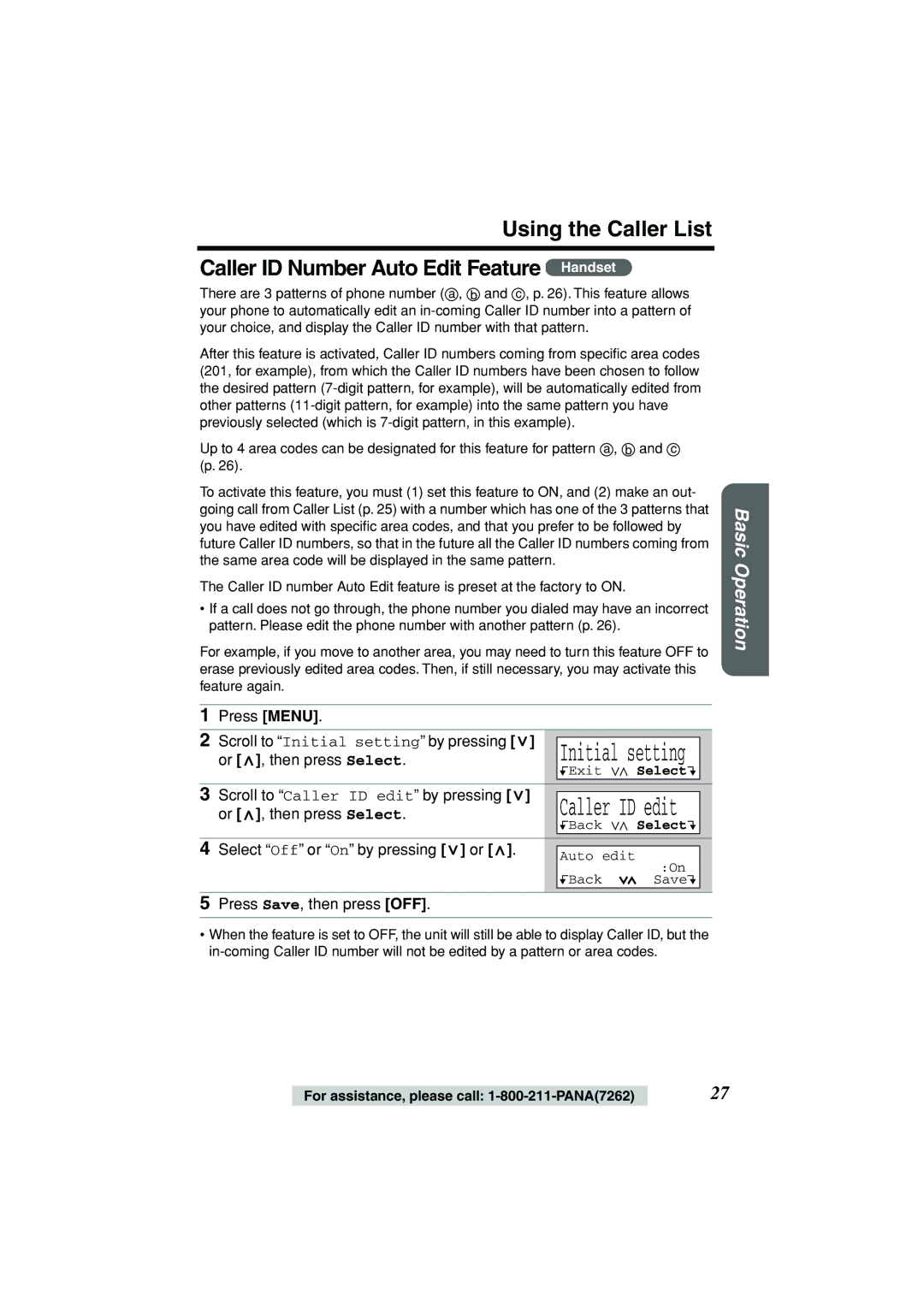 Panasonic KX-TG2235B operating instructions Scroll to Caller ID edit by pressing 