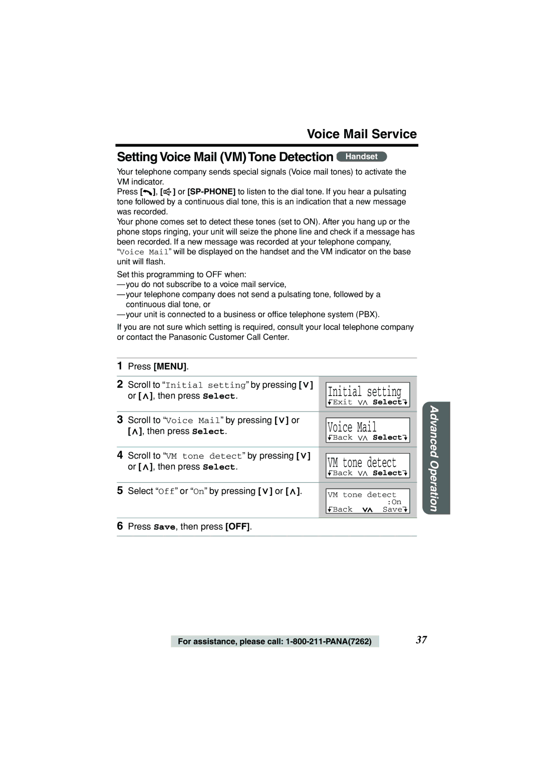 Panasonic KX-TG2235B operating instructions Voice Mail, Scroll to VM tone detect by pressing 