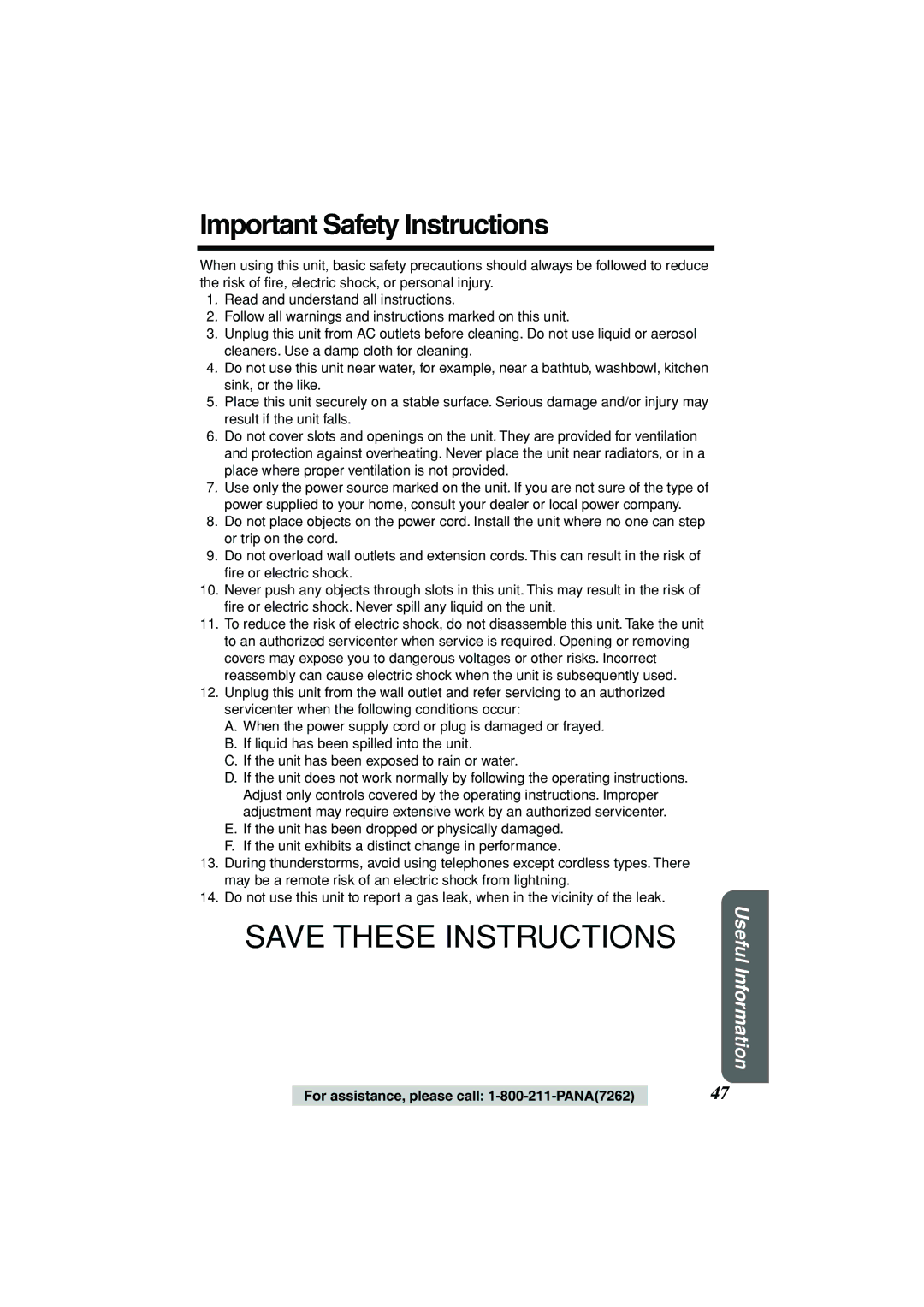 Panasonic KX-TG2235B operating instructions Important Safety Instructions 