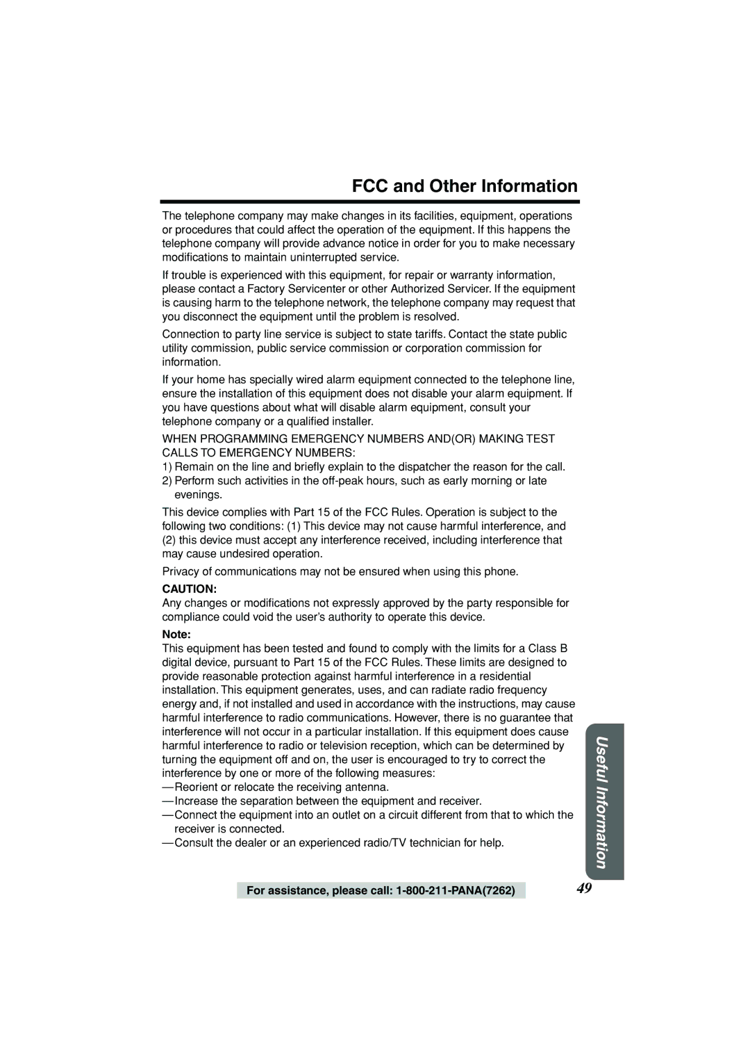 Panasonic KX-TG2235B operating instructions FCC and Other Information 