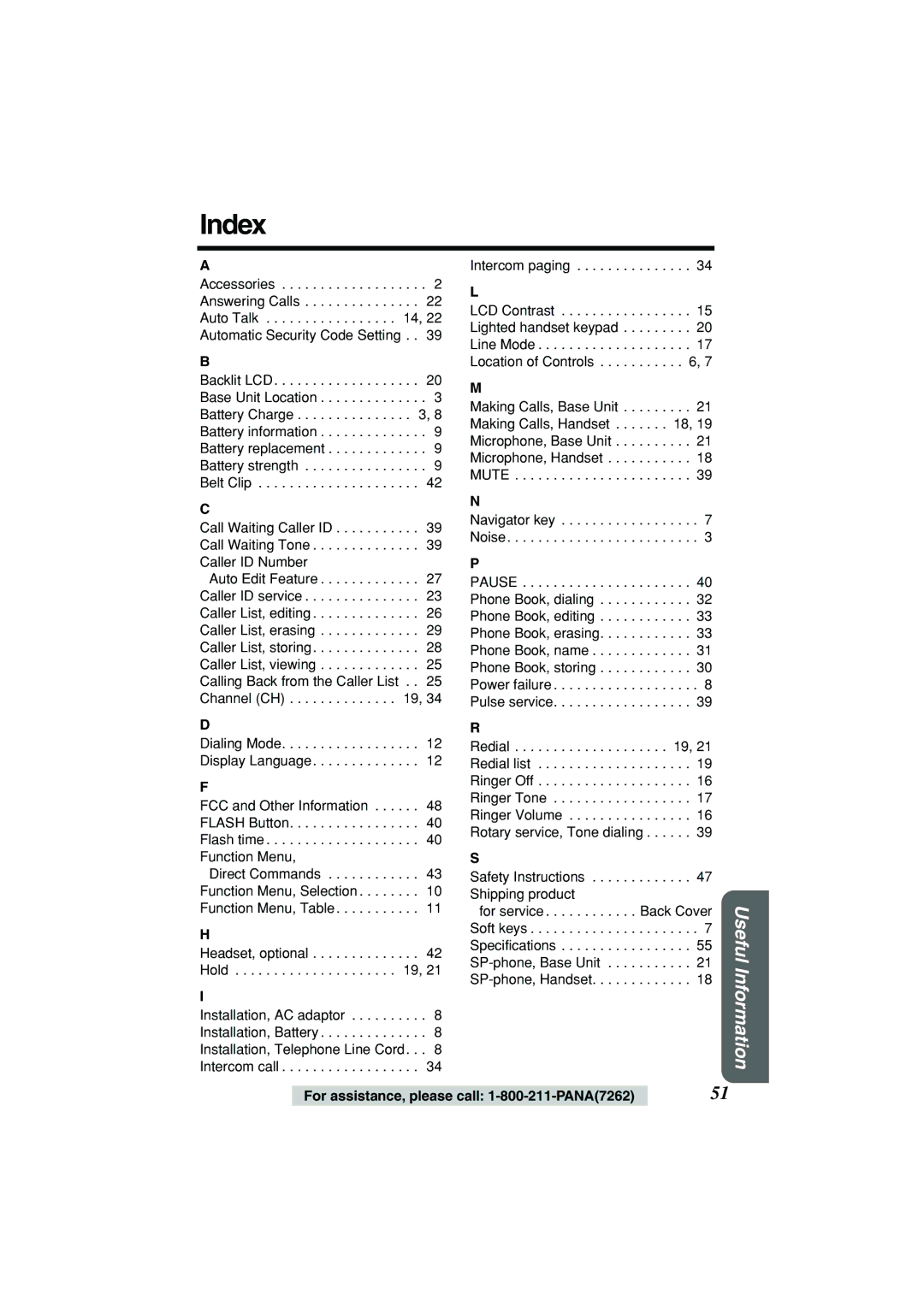 Panasonic KX-TG2235B operating instructions Index 