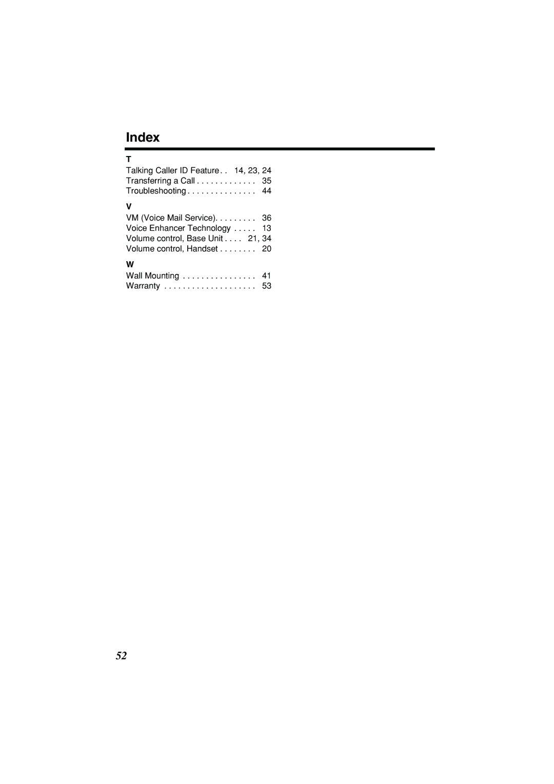 Panasonic KX-TG2235B operating instructions Index 