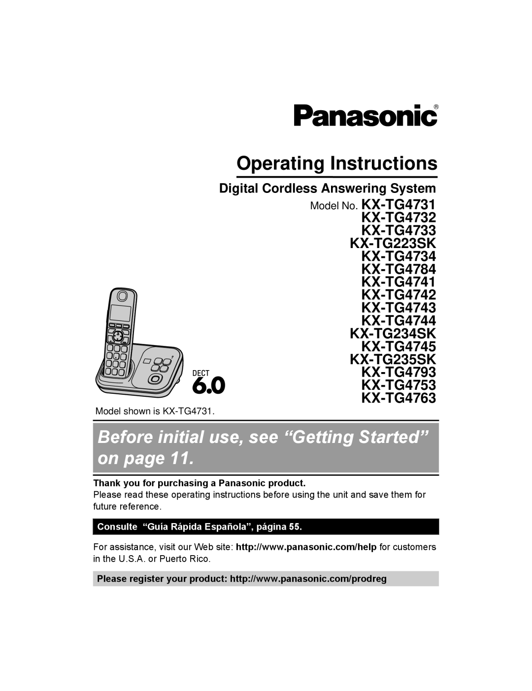 Panasonic KX-TG4745B, KX-TG223SK, KX-TG4744B, KXTG4741B, KXTG4753B operating instructions Digital Cordless Answering System 