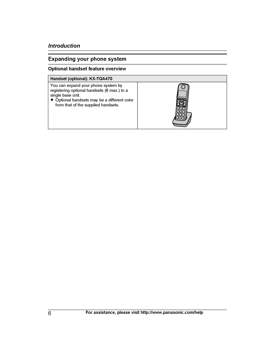 Panasonic KXTG4743B, KX-TG223SK Expanding your phone system, Optional handset feature overview, Handset optional KX-TGA470 