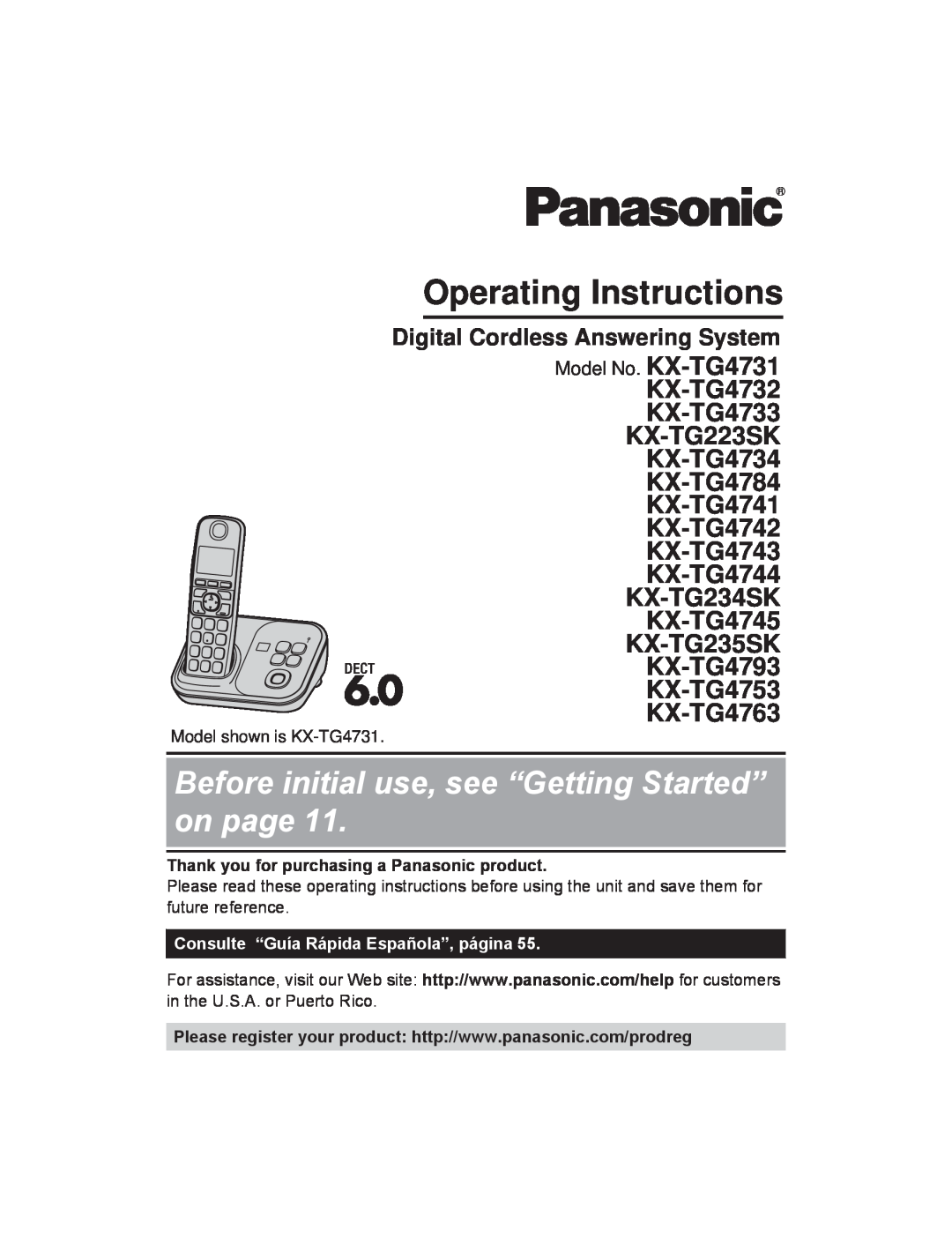 Panasonic KX-TG4745B, KX-TG223SK operating instructions Digital Cordless Answering System, Model shown is KX-TG4731 