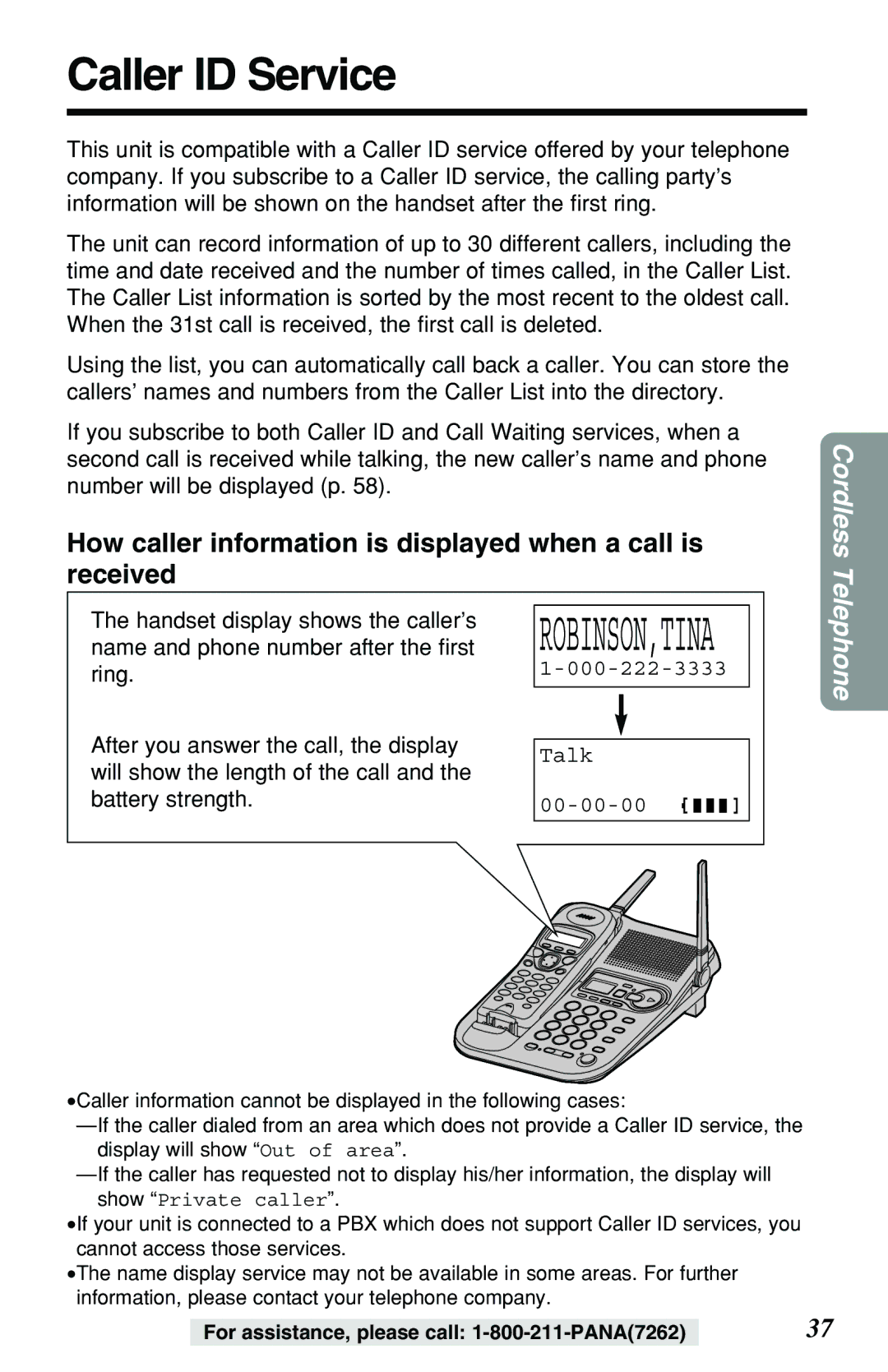 Panasonic KX-TG2257PW, KX-TG2257S Caller ID Service, How caller information is displayed when a call is received 