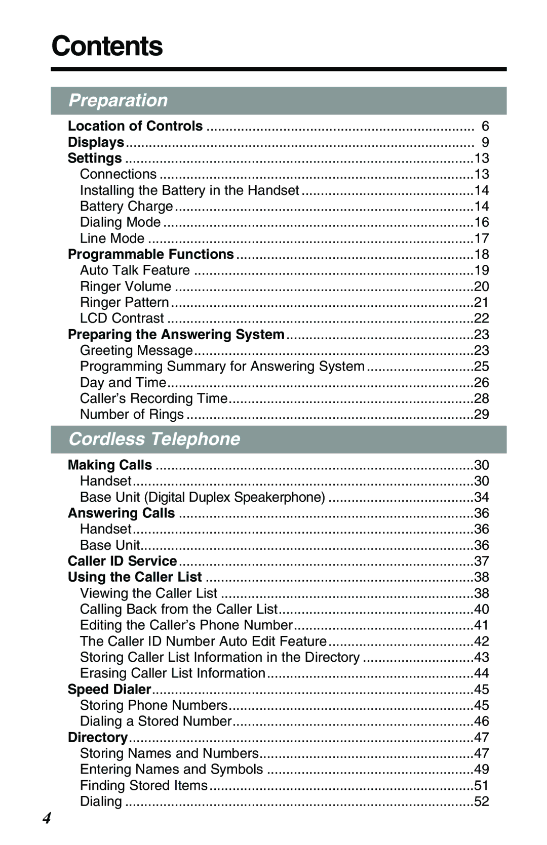 Panasonic KX-TG2257PW, KX-TG2257S operating instructions Contents 