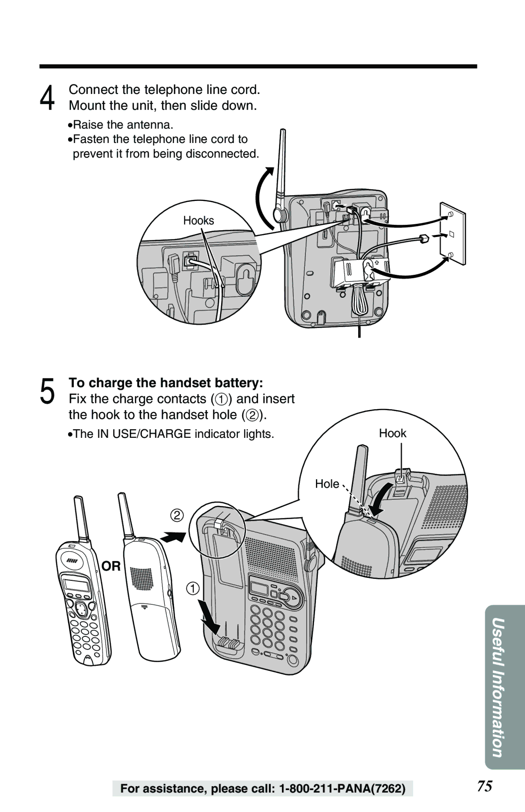 Panasonic KX-TG2257PW, KX-TG2257S operating instructions Connect the telephone line cord, Mount the unit, then slide down 