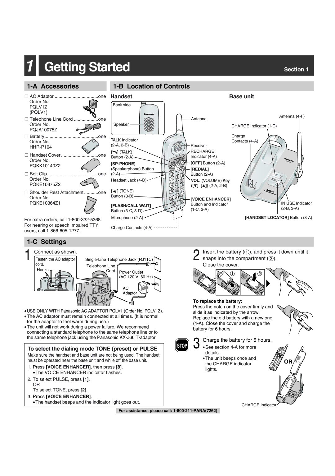 Panasonic KX-TG2302 operating instructions Getting Started, Accessories, Settings 