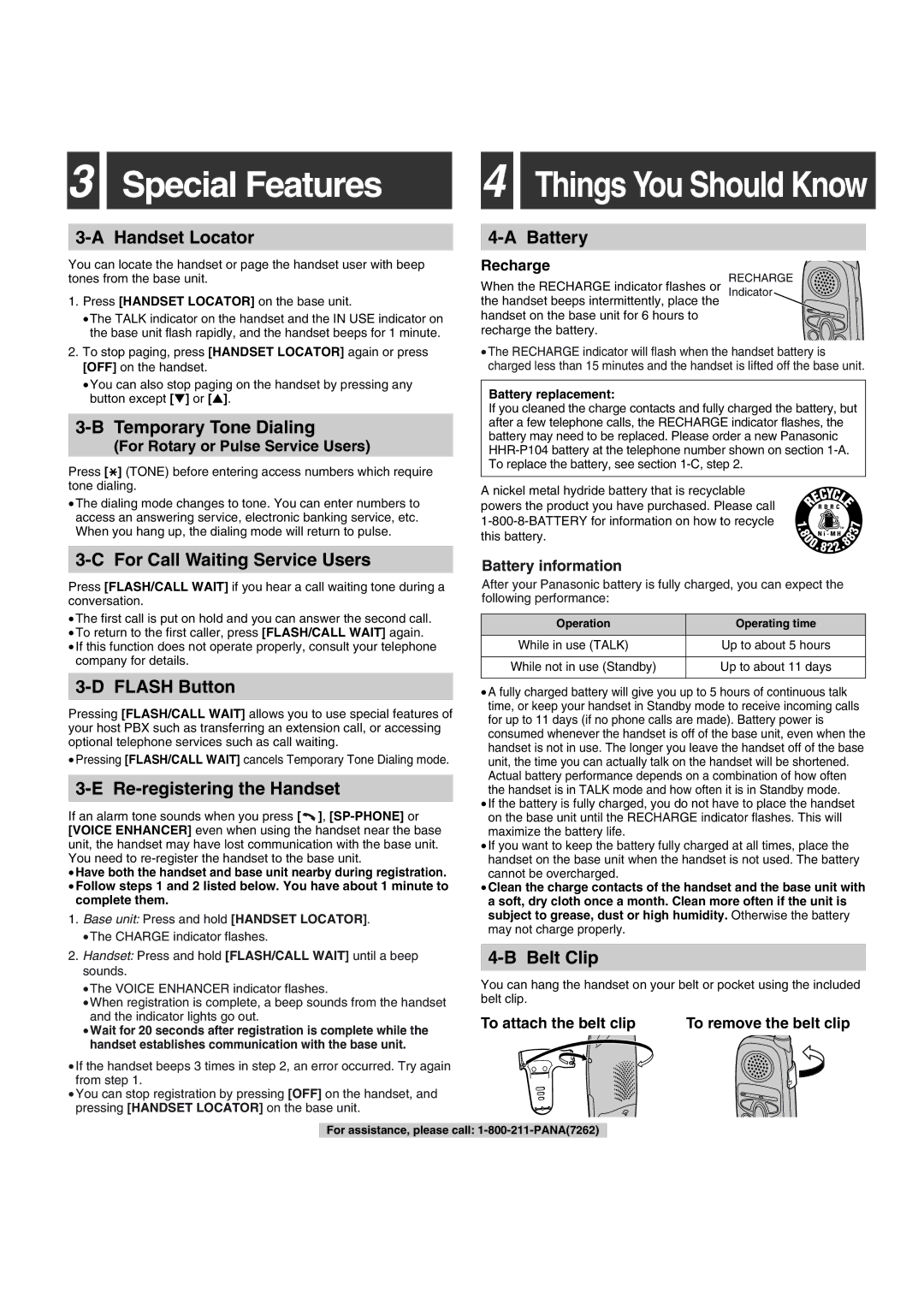 Panasonic KX-TG2302 operating instructions Special Features 