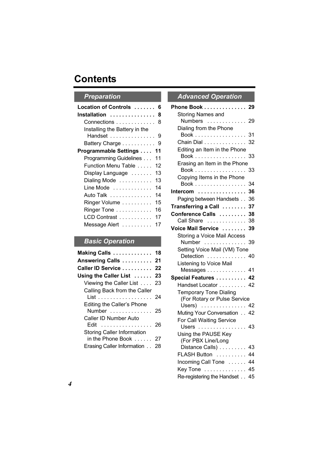 Panasonic KX-TG2314 manual Contents 