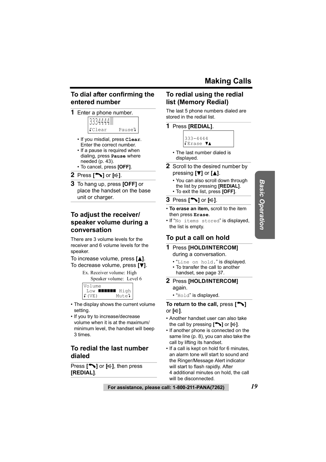 Panasonic KX-TG2314 manual Making Calls, To dial after confirming the entered number, To redial the last number dialed 