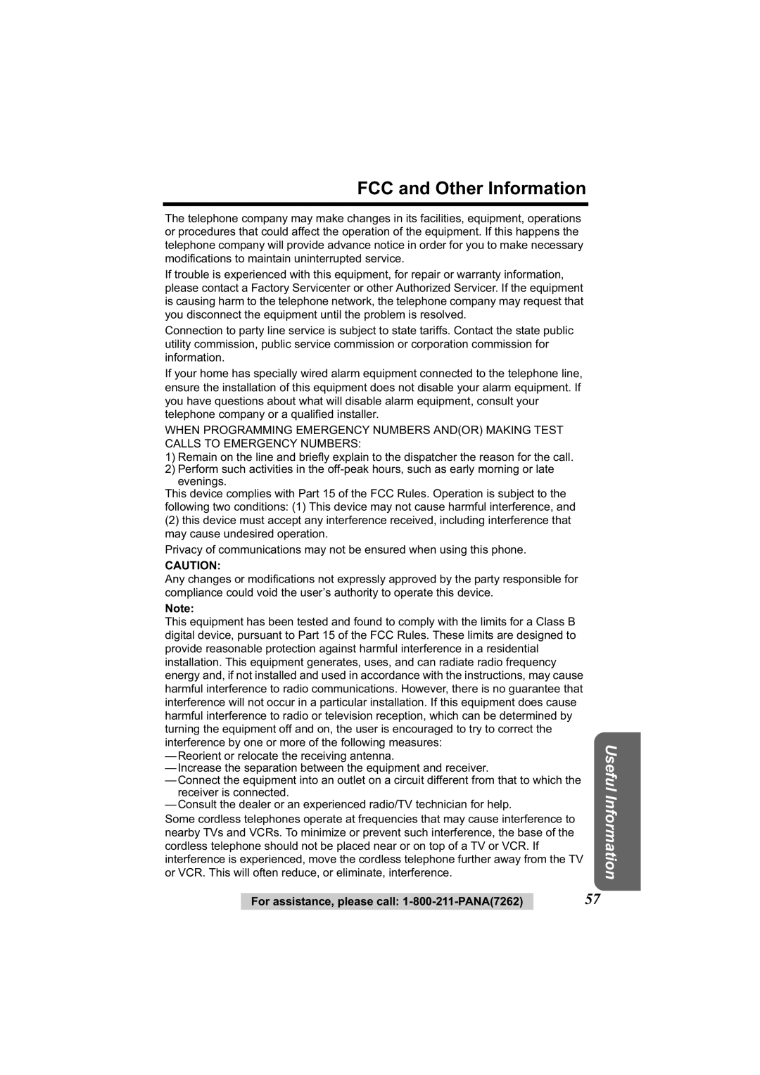 Panasonic KX-TG2314 manual FCC and Other Information 