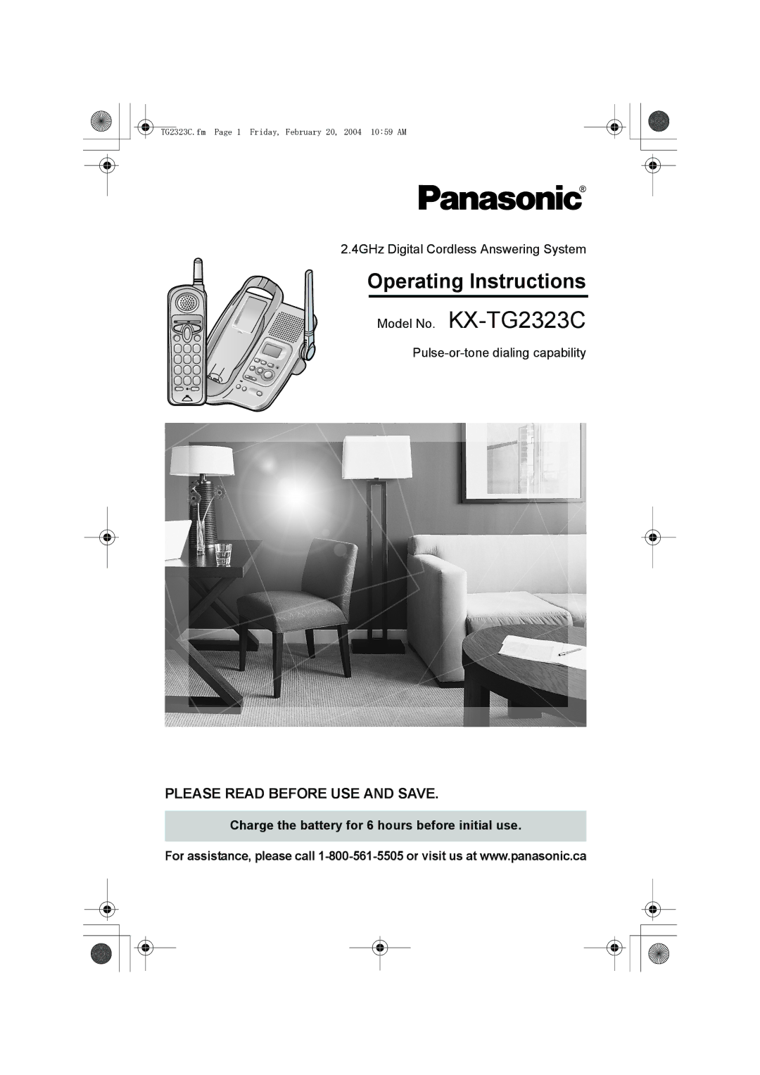 Panasonic kX-TG2323C operating instructions Operating Instructions, Charge the battery for 6 hours before initial use 