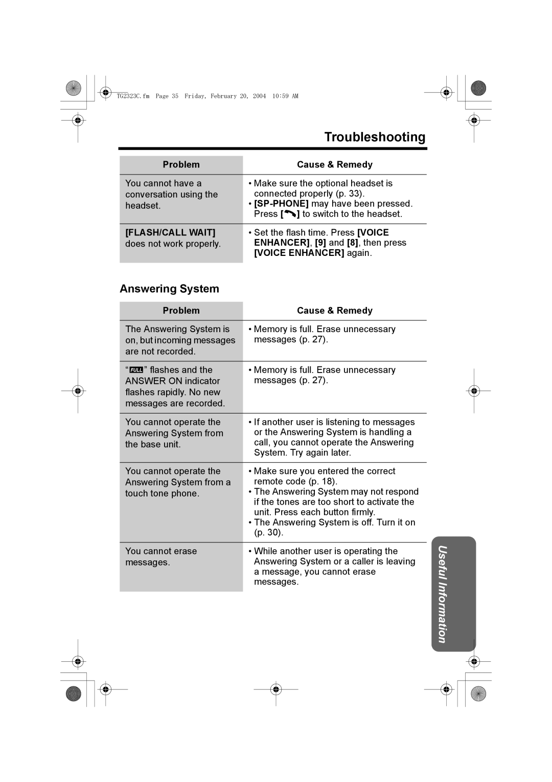 Panasonic kX-TG2323C operating instructions Answering System, Voice Enhancer again 