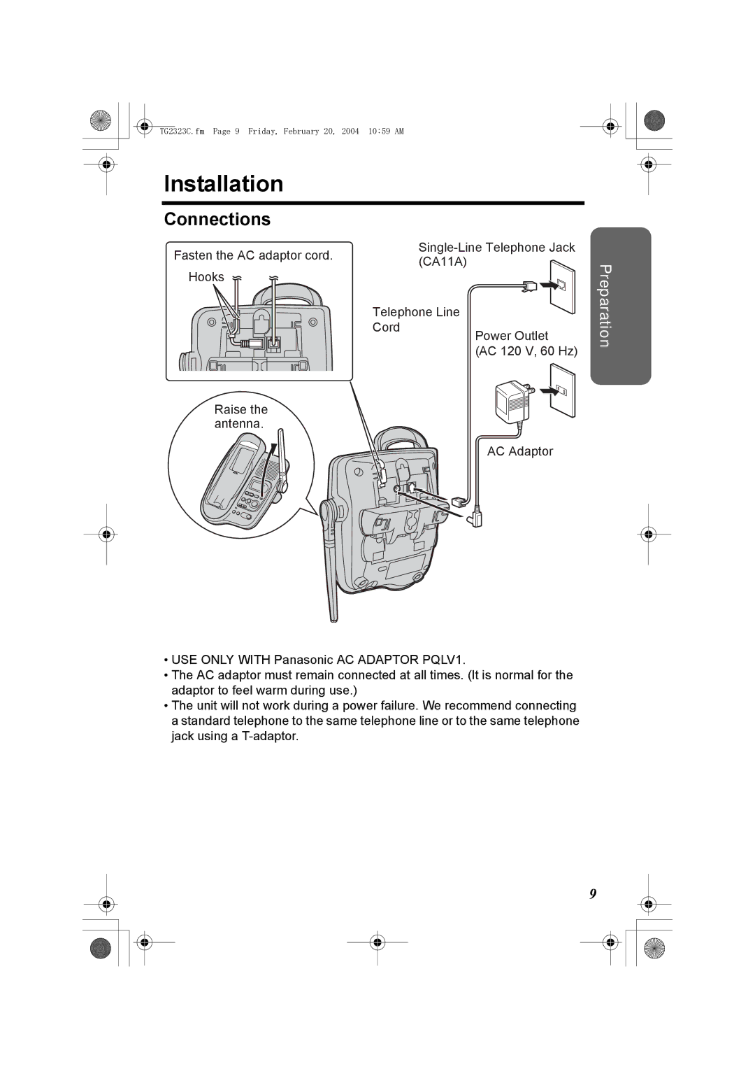 Panasonic kX-TG2323C operating instructions Installation, Connections 