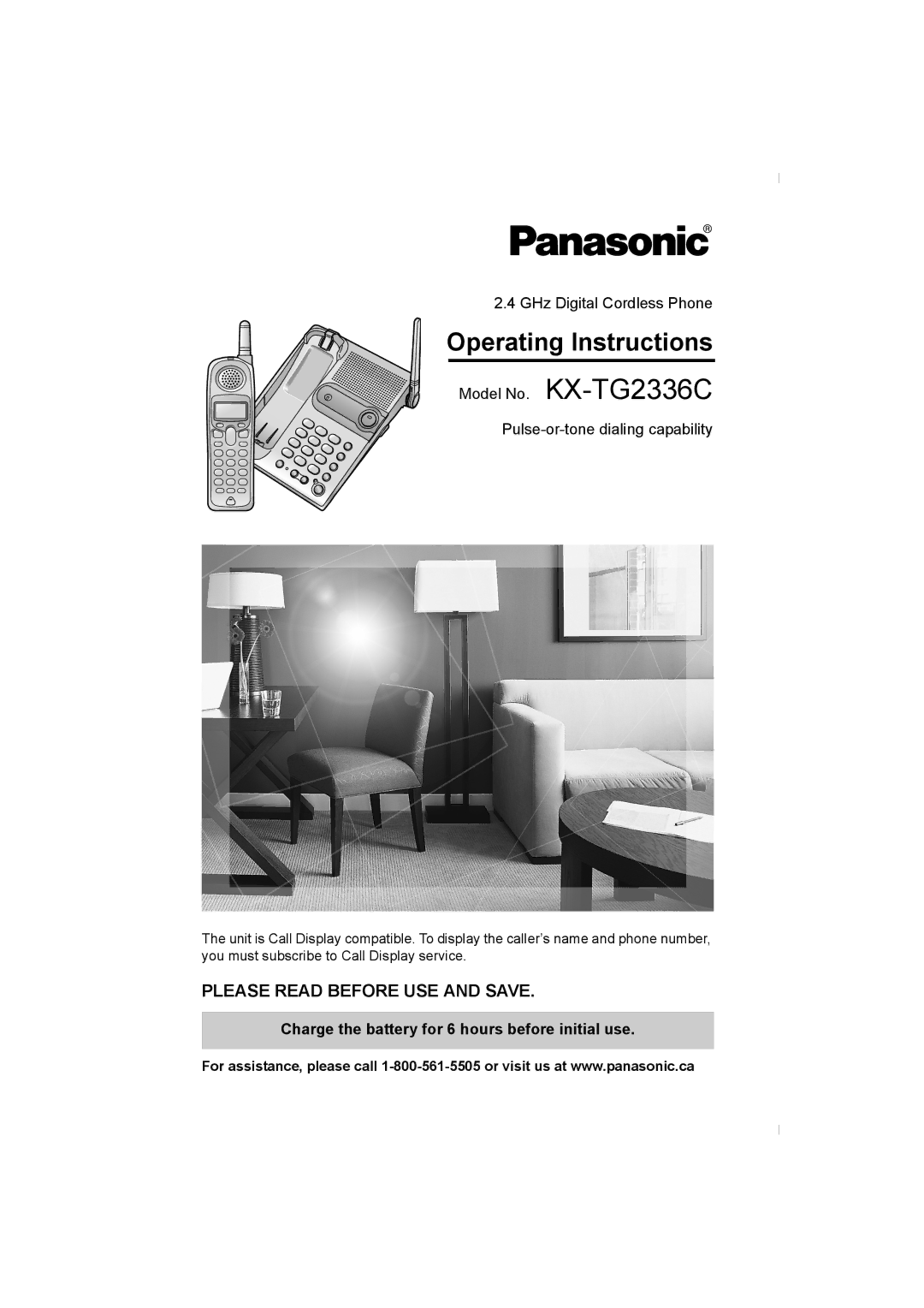 Panasonic KX-TG2336C operating instructions GHz Digital Cordless Phone, Charge the battery for 6 hours before initial use 