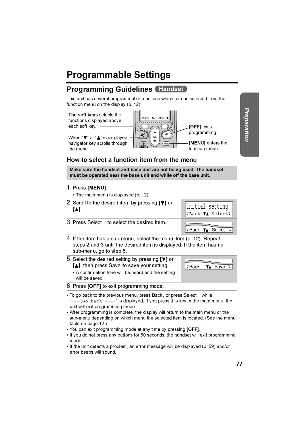 Panasonic KX-TG2336C Programmable Settings, Programming Guidelines Handset, How to select a function item from the menu 