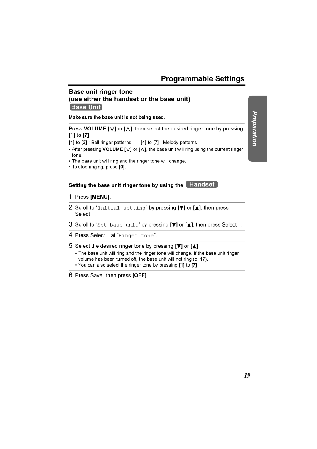 Panasonic KX-TG2336C operating instructions Setting the base unit ringer tone by using the Handset 