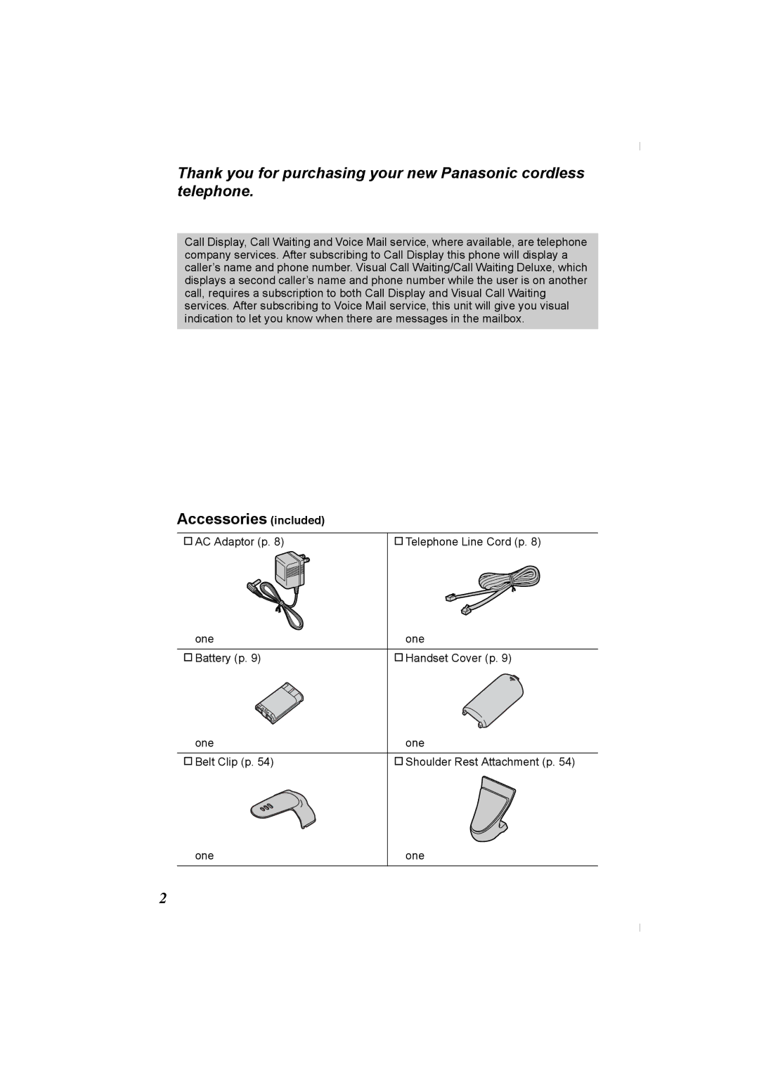 Panasonic KX-TG2336C operating instructions Accessories included 