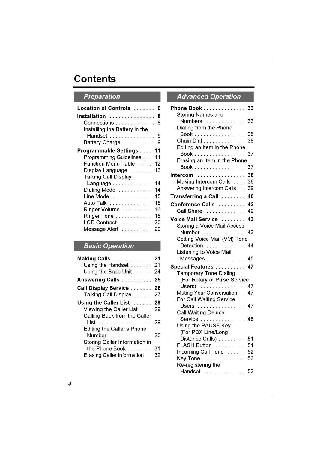 Panasonic KX-TG2336C operating instructions Contents 