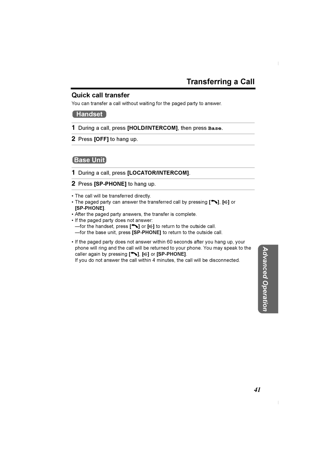 Panasonic KX-TG2336C operating instructions Transferring a Call, Quick call transfer 