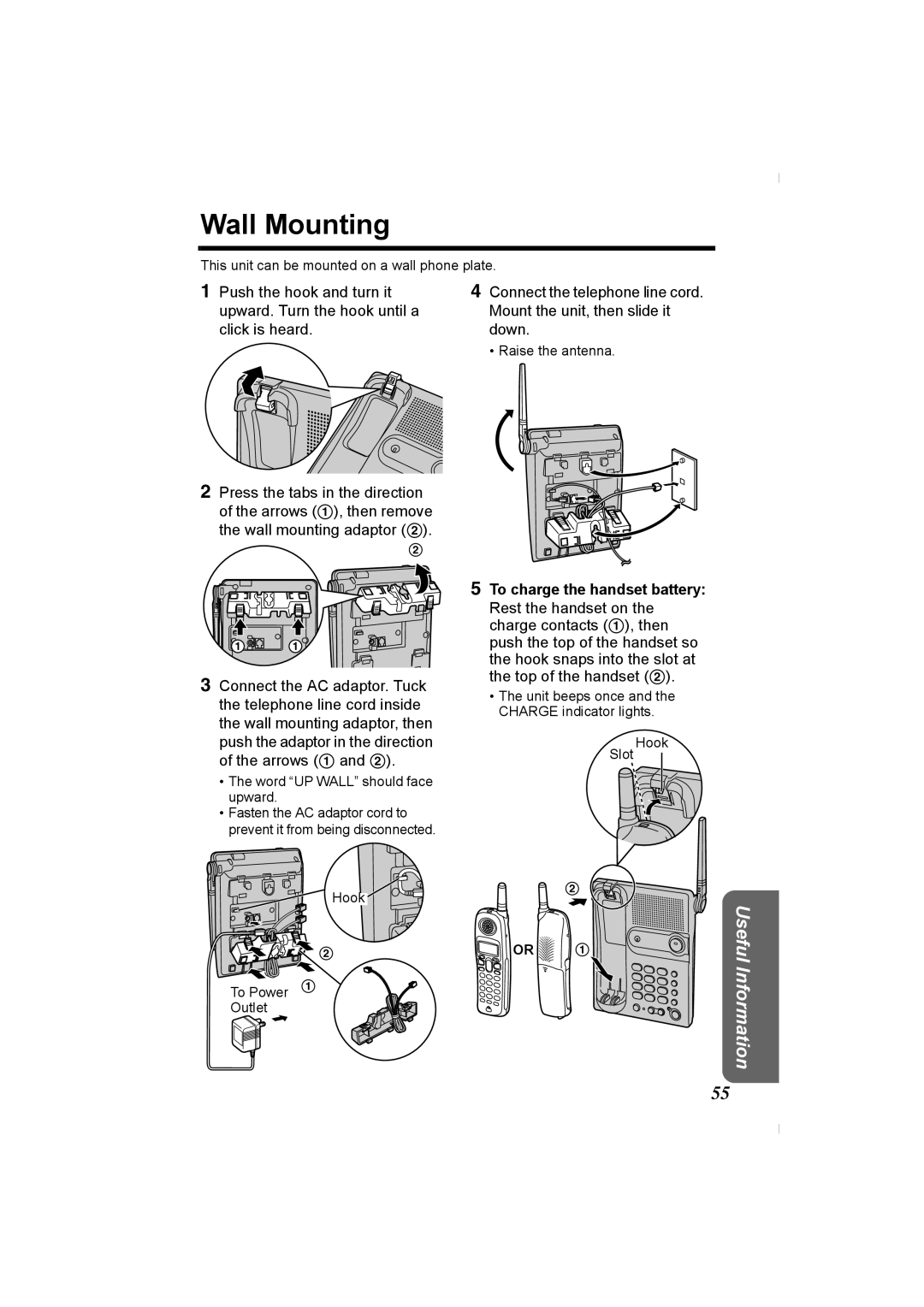 Panasonic KX-TG2336C operating instructions Wall Mounting, Useful Information 