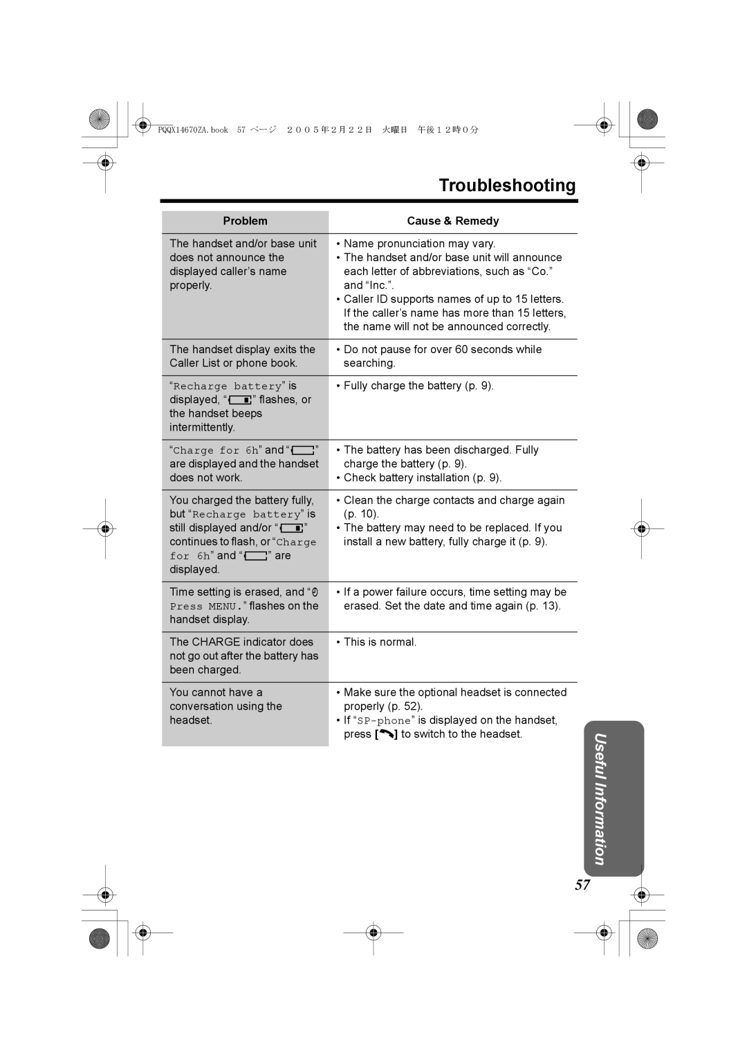 Panasonic KX-TG2340JX operating instructions But Recharge battery is 